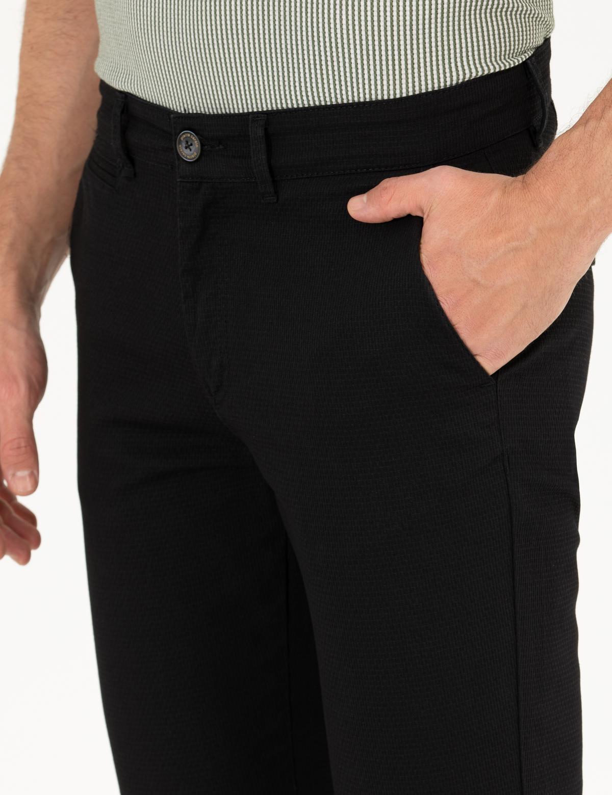 Siyah Armürlü Slim Fit Chino Pantolon - 50271283101