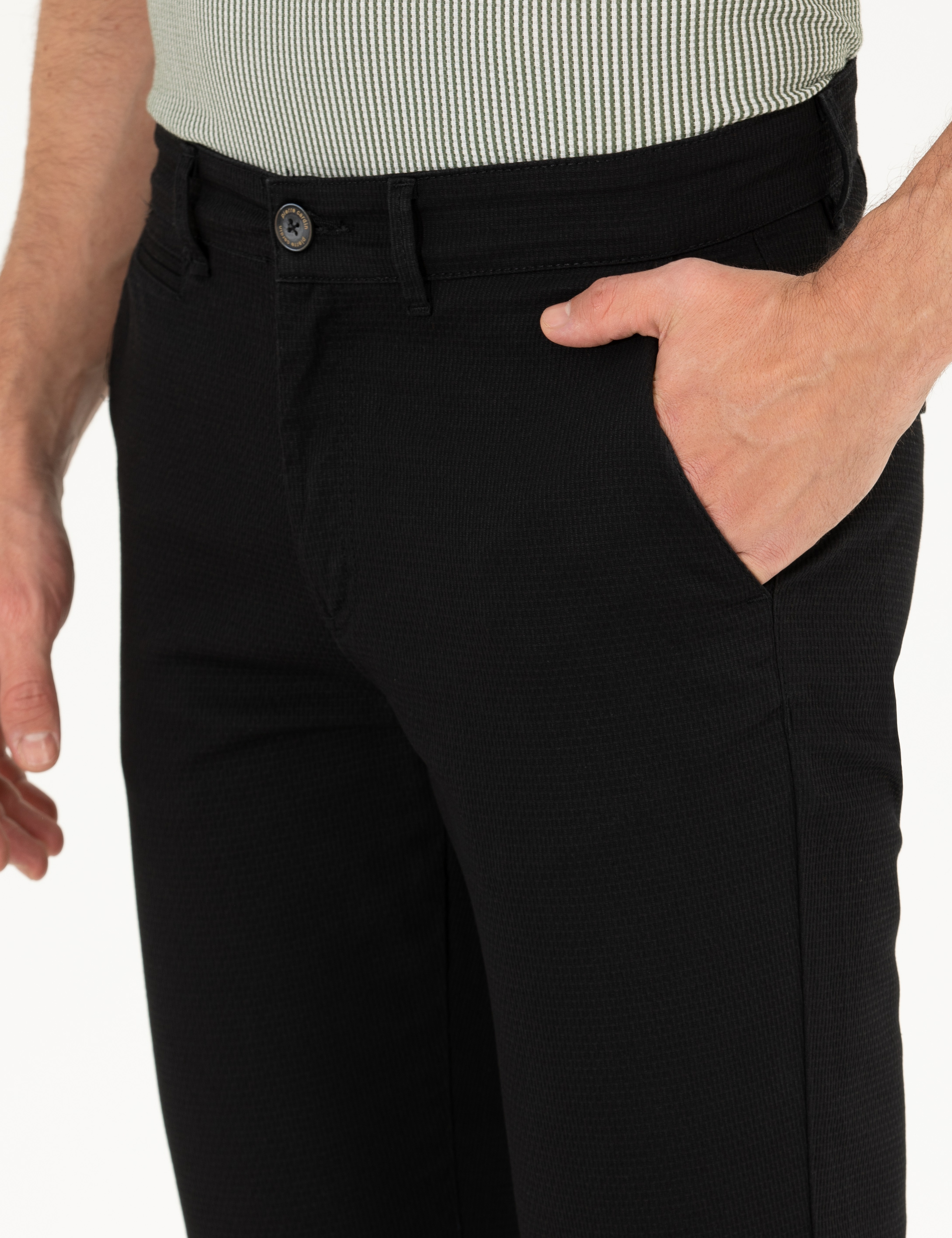 Siyah Armürlü Slim Fit Chino Pantolon - Image 5