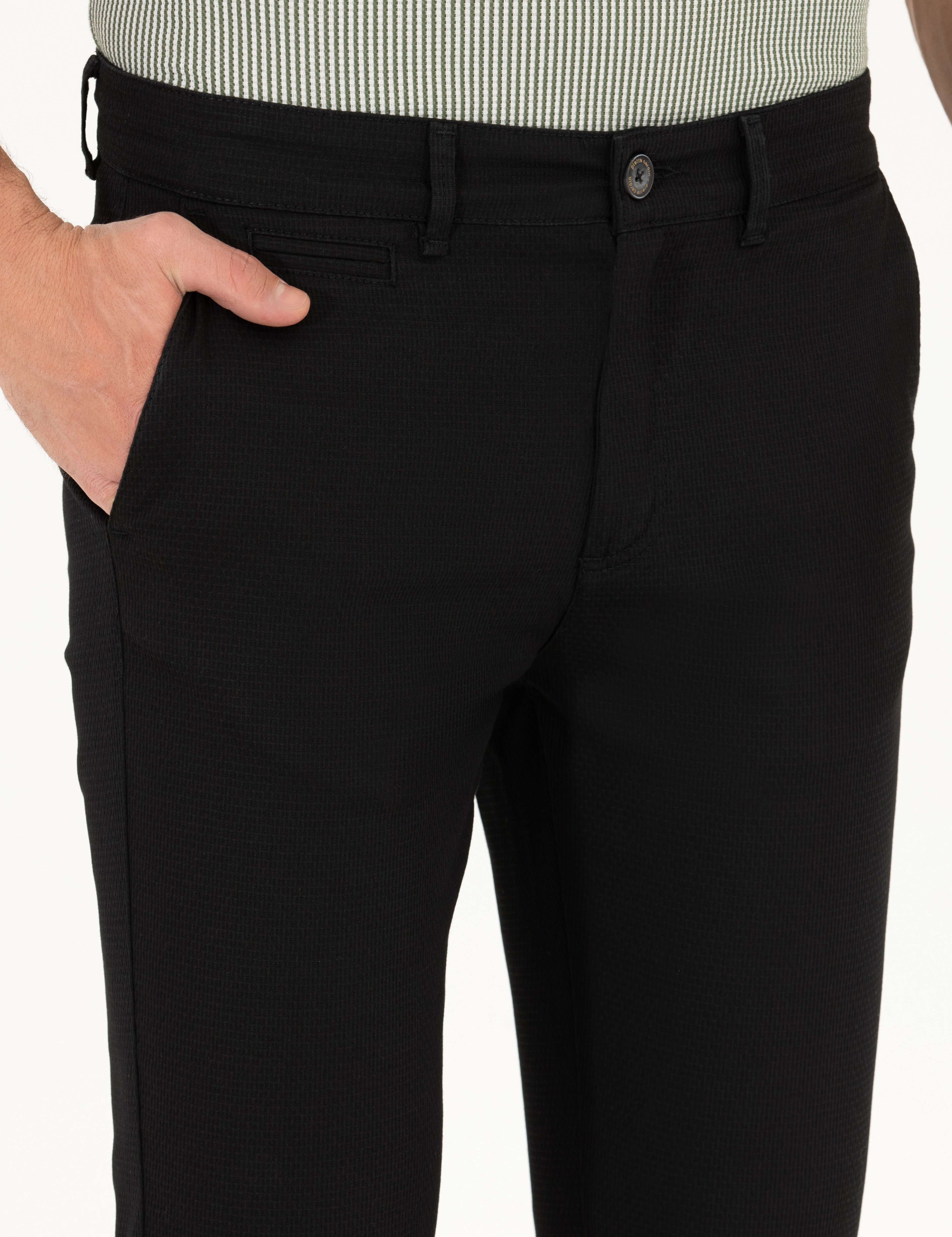 Siyah Armürlü Slim Fit Chino Pantolon - Image 6