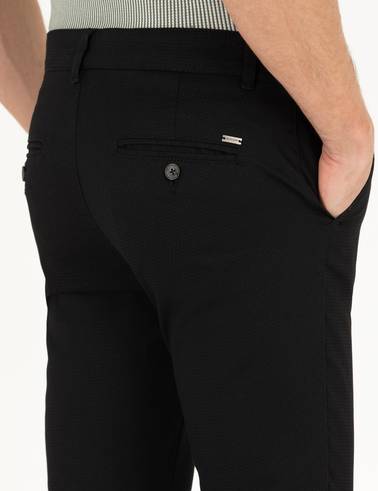 Siyah Armürlü Slim Fit Chino Pantolon