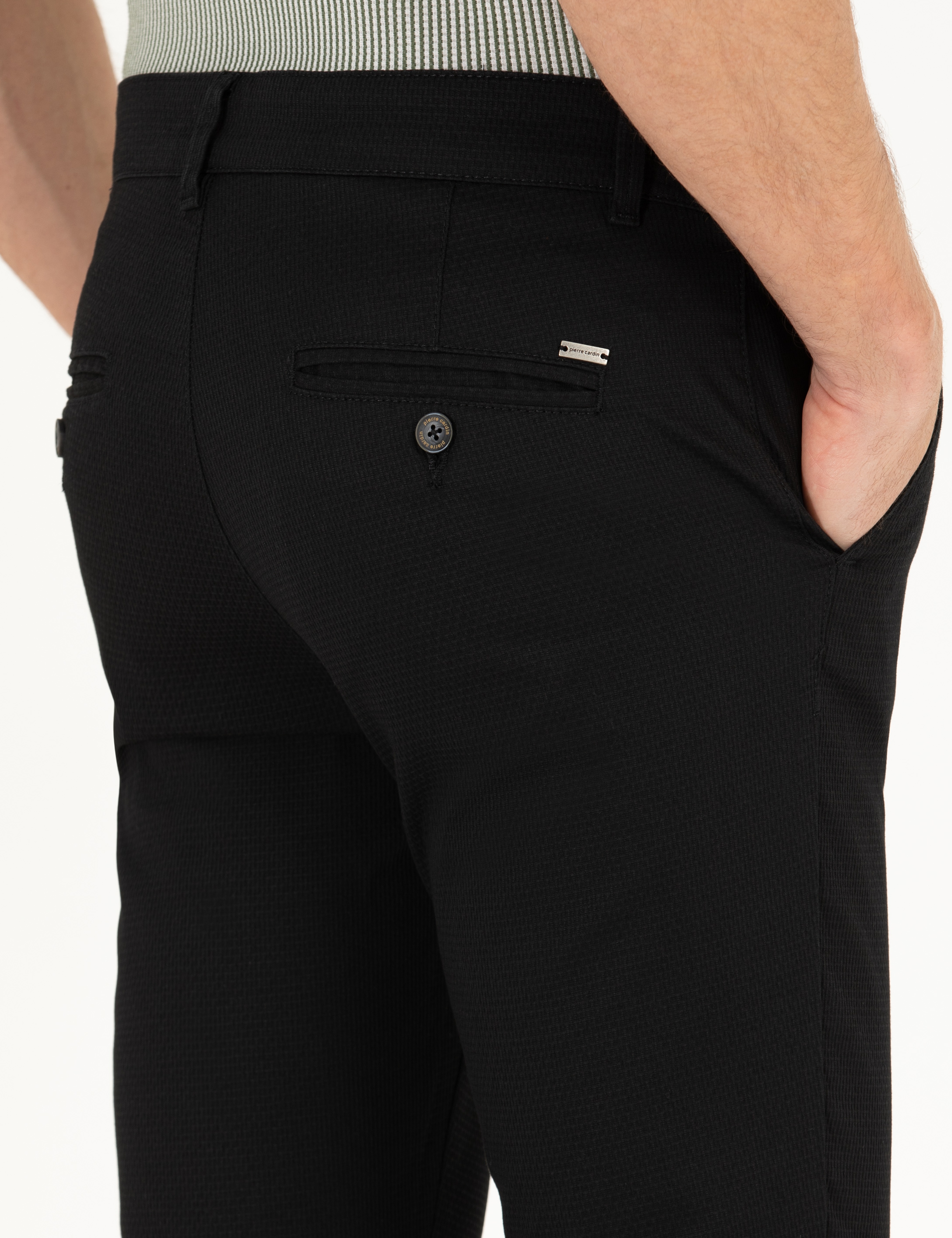 Siyah Armürlü Slim Fit Chino Pantolon - Image 7