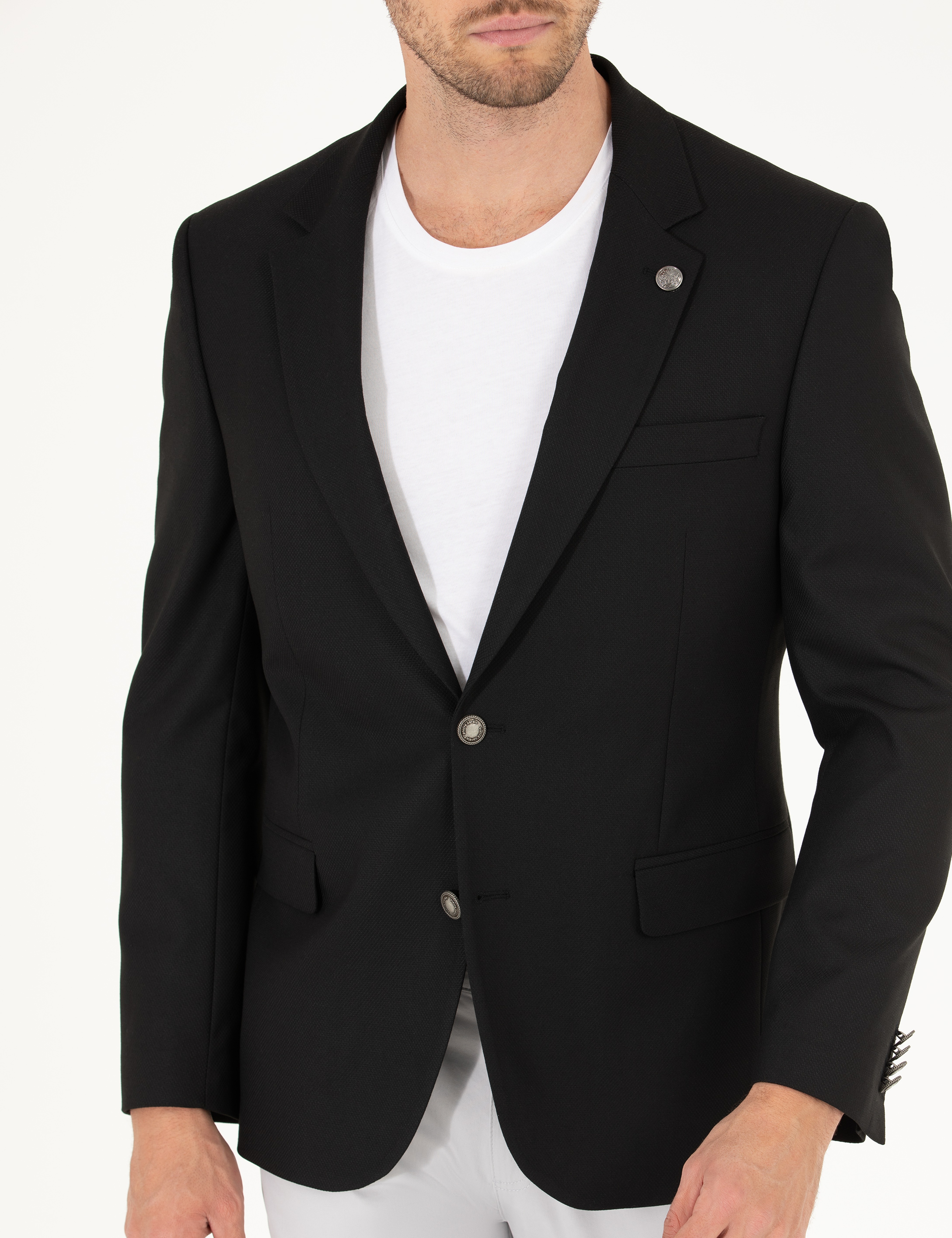 Siyah Slim Fit Blazer Ceket - Image 6