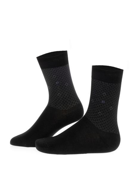 Erkek Bambu Karışımlı Siyah Soket Desenli Çorap - 50267622001