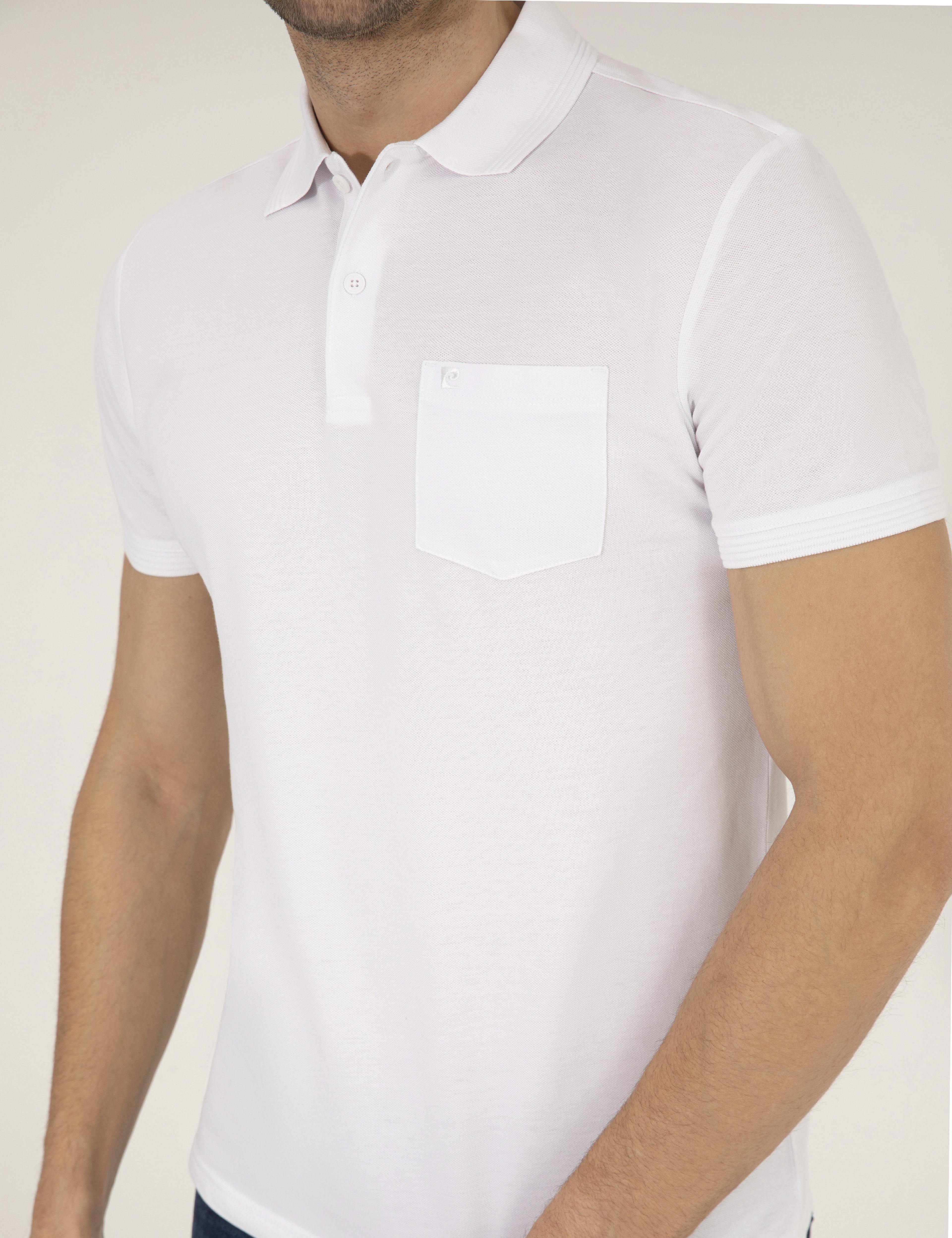 Beyaz Regular Fit Polo Yaka Basic Tişört - Image 6