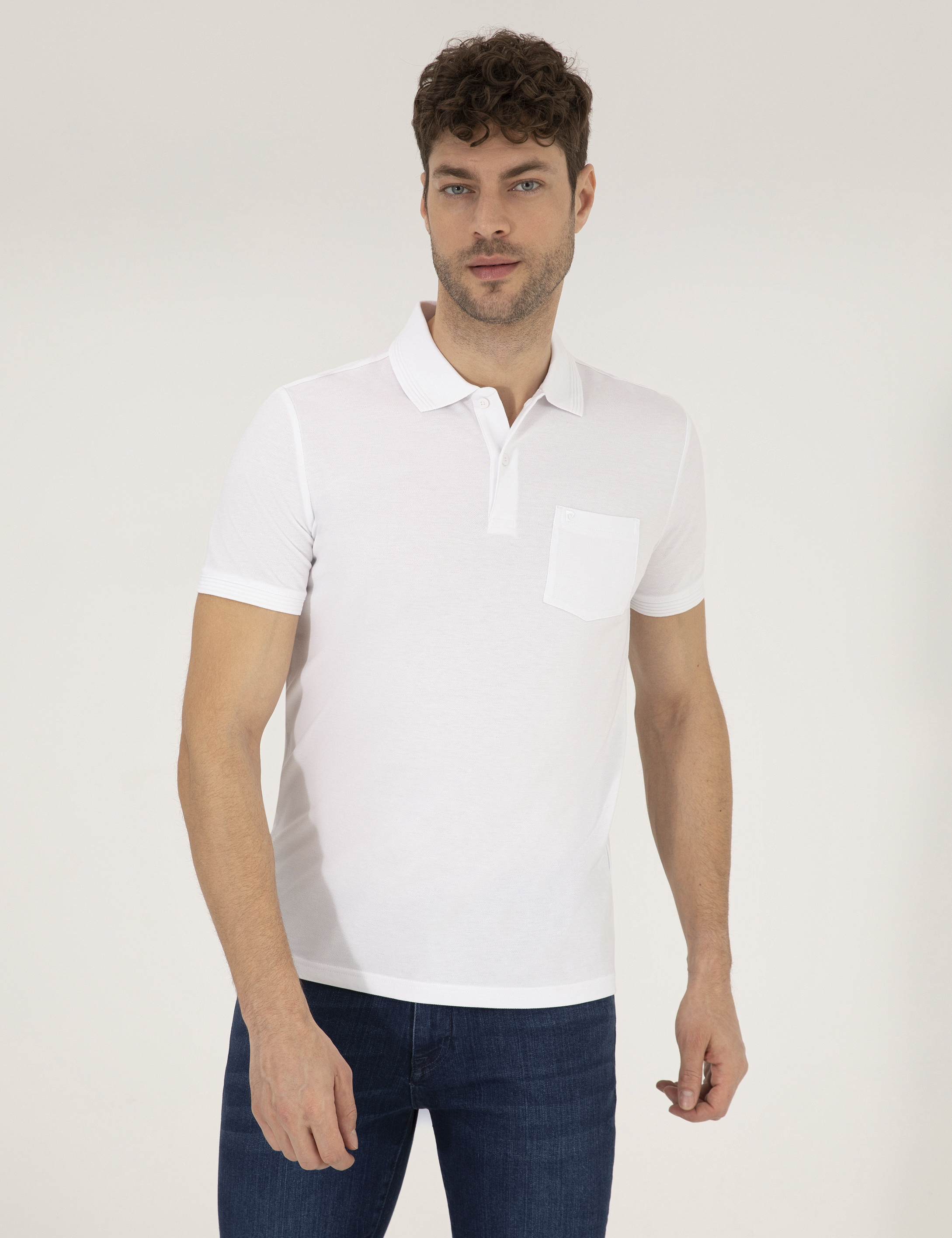 Beyaz Regular Fit Polo Yaka Basic Tişört