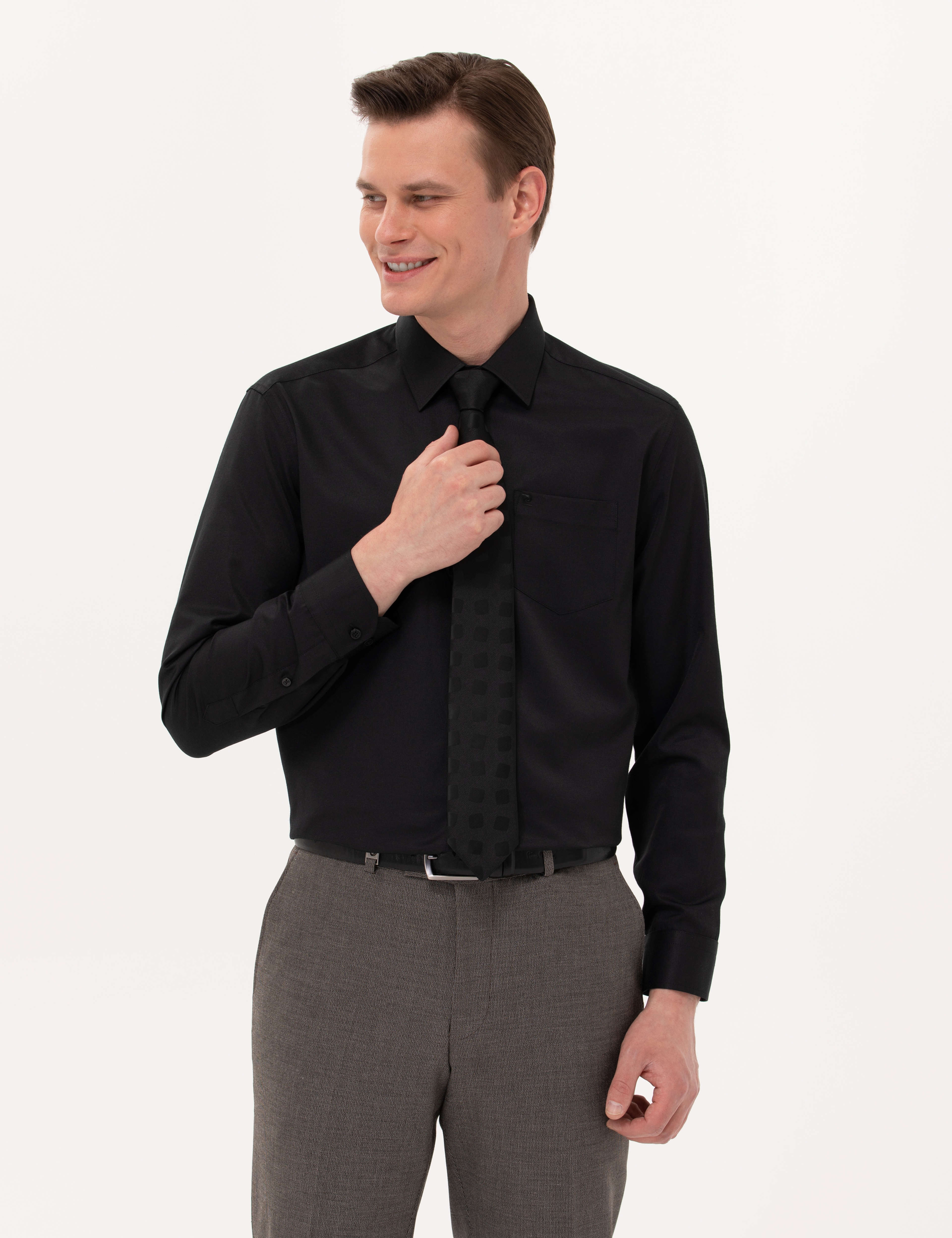 Siyah Regular Fit Uzun Kollu Basic Gömlek - Image 3