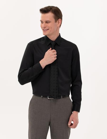 Siyah Regular Fit Uzun Kollu Basic Gömlek - 50251615019