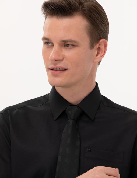 Siyah Regular Fit Uzun Kollu Basic Gömlek - 50251615019