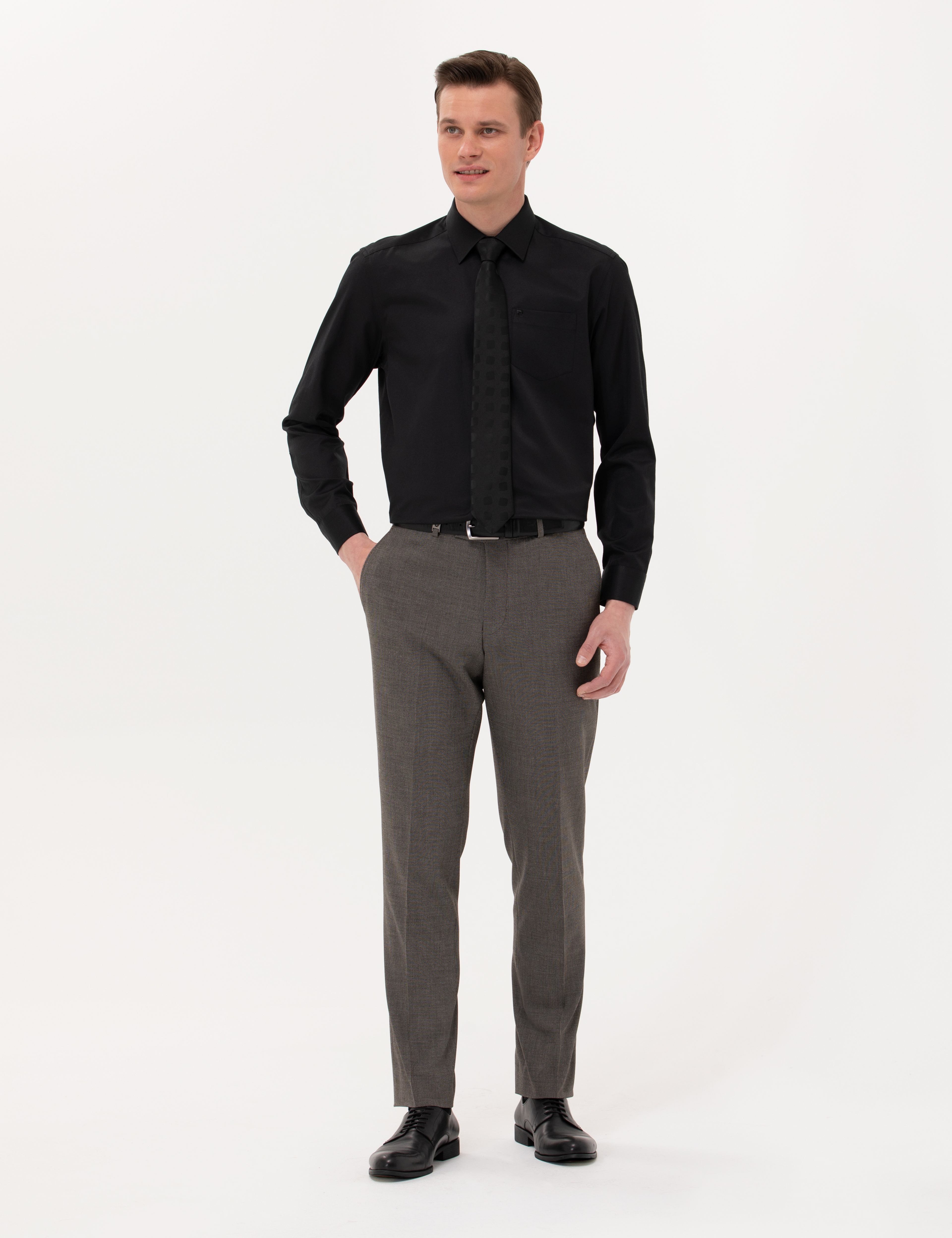 Siyah Regular Fit Uzun Kollu Basic Gömlek - Image 2