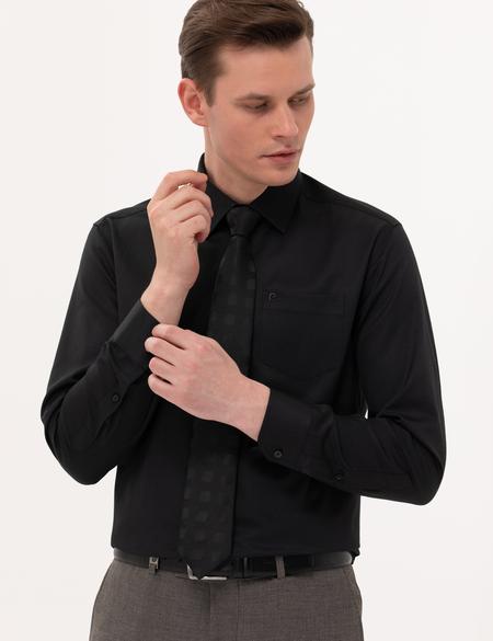 Siyah Regular Fit Uzun Kollu Basic Gömlek - 50251615019