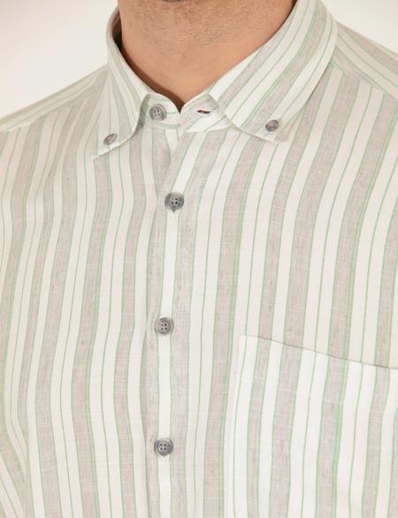 Açık Yeşil Keten Karışımlı Comfort Fit Kısa Kollu Gömlek - 50269432018