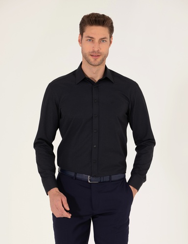 Siyah Regular Fit Uzun Kollu Gömlek