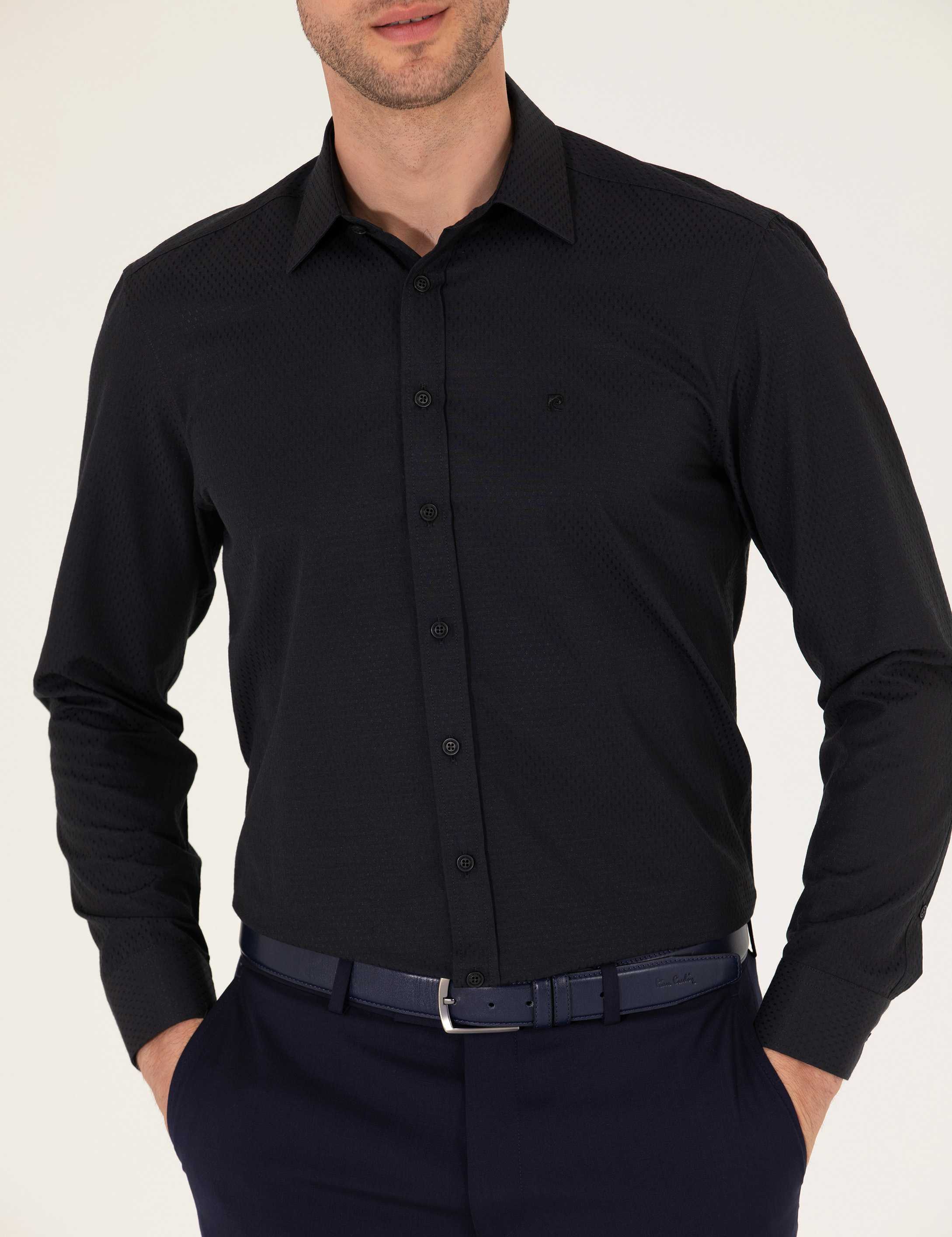 Siyah Regular Fit Uzun Kollu Gömlek - Image 6