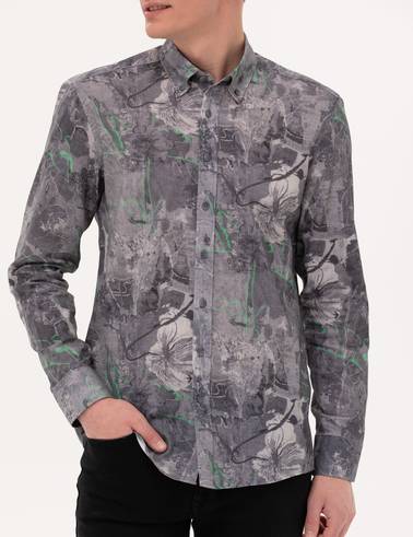 Gri Slim Fit Uzun Kollu Gömlek