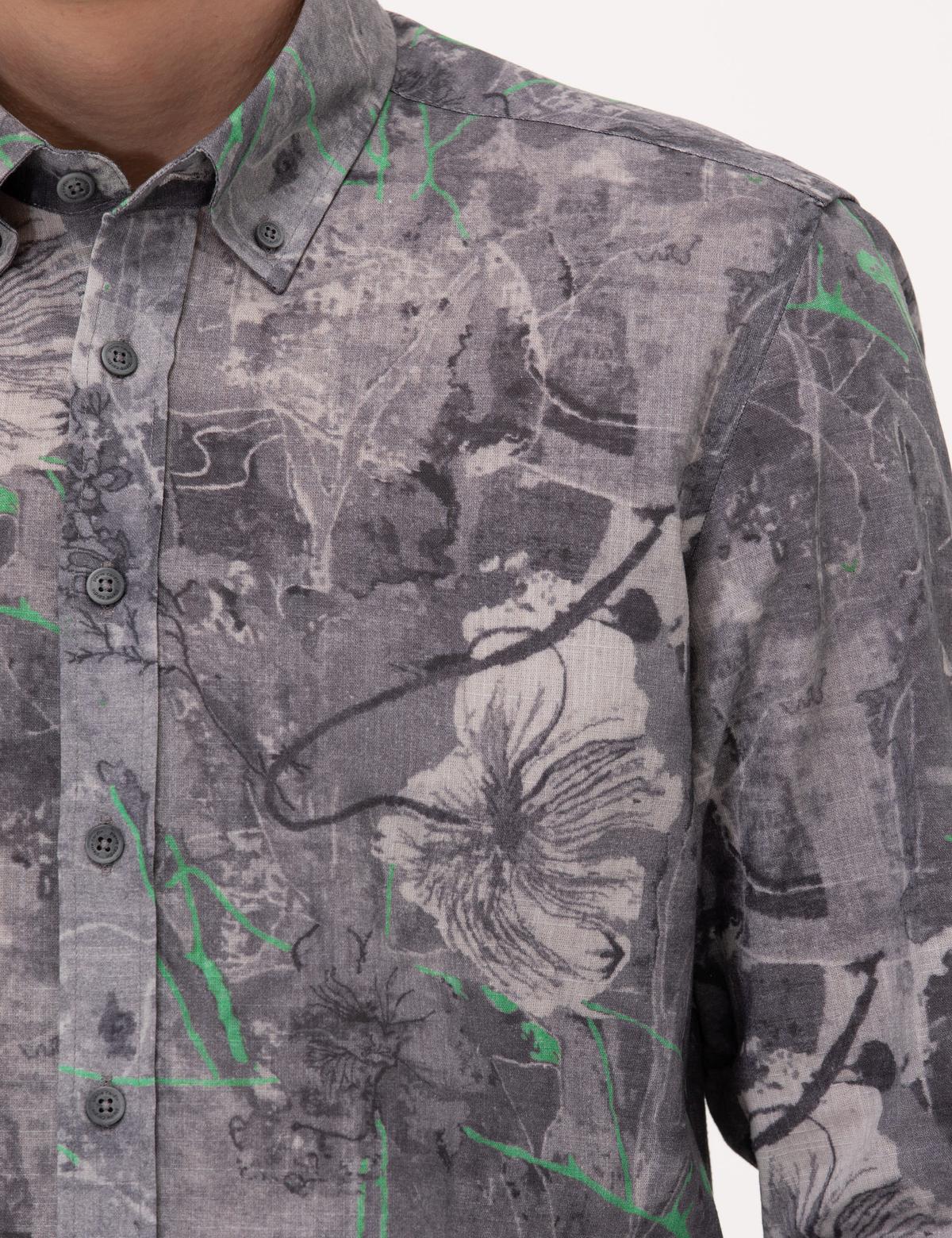 Gri Slim Fit Uzun Kollu Gömlek - 50266599033