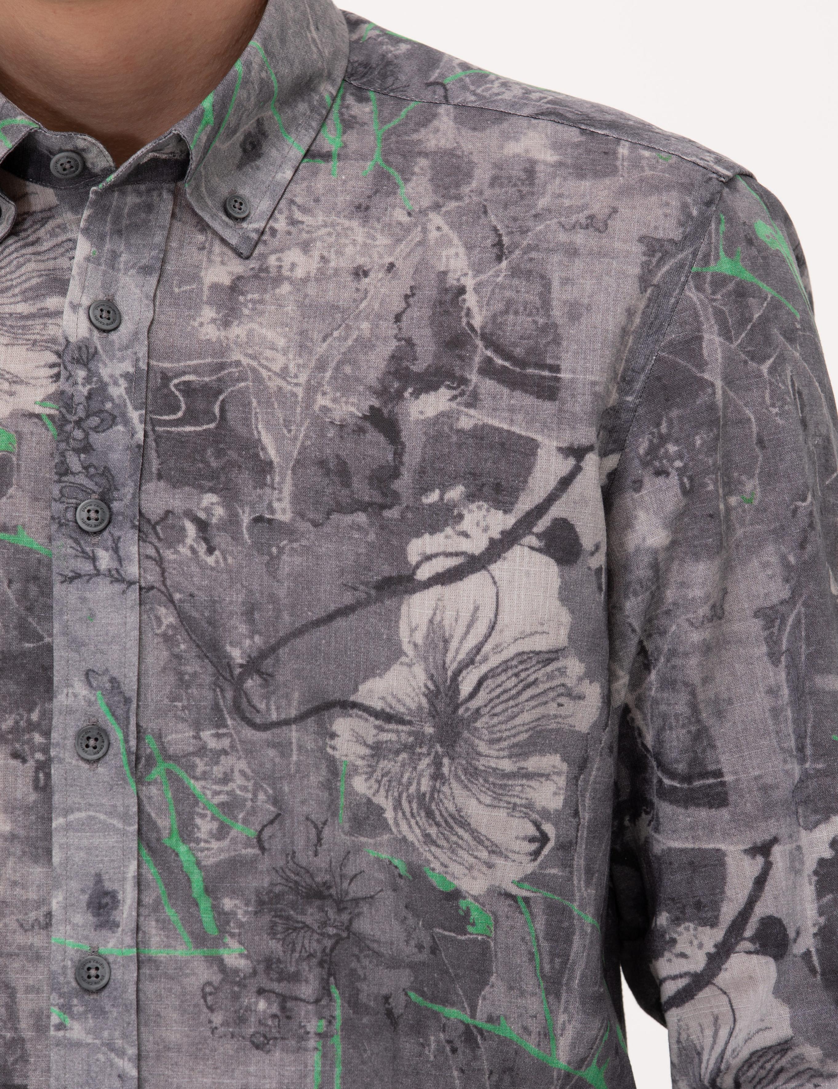 Gri Slim Fit Uzun Kollu Gömlek