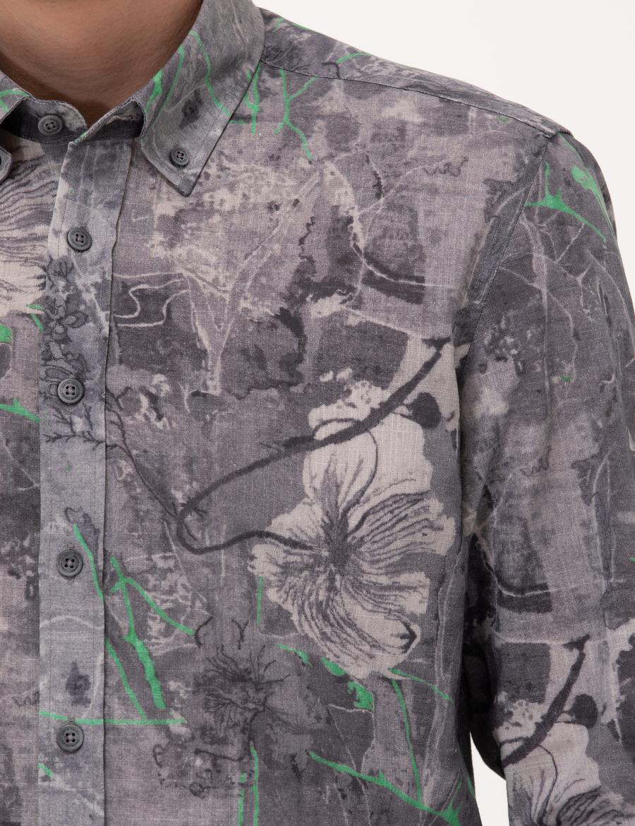 Gri Slim Fit Uzun Kollu Gömlek