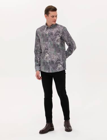 Gri Slim Fit Uzun Kollu Gömlek
