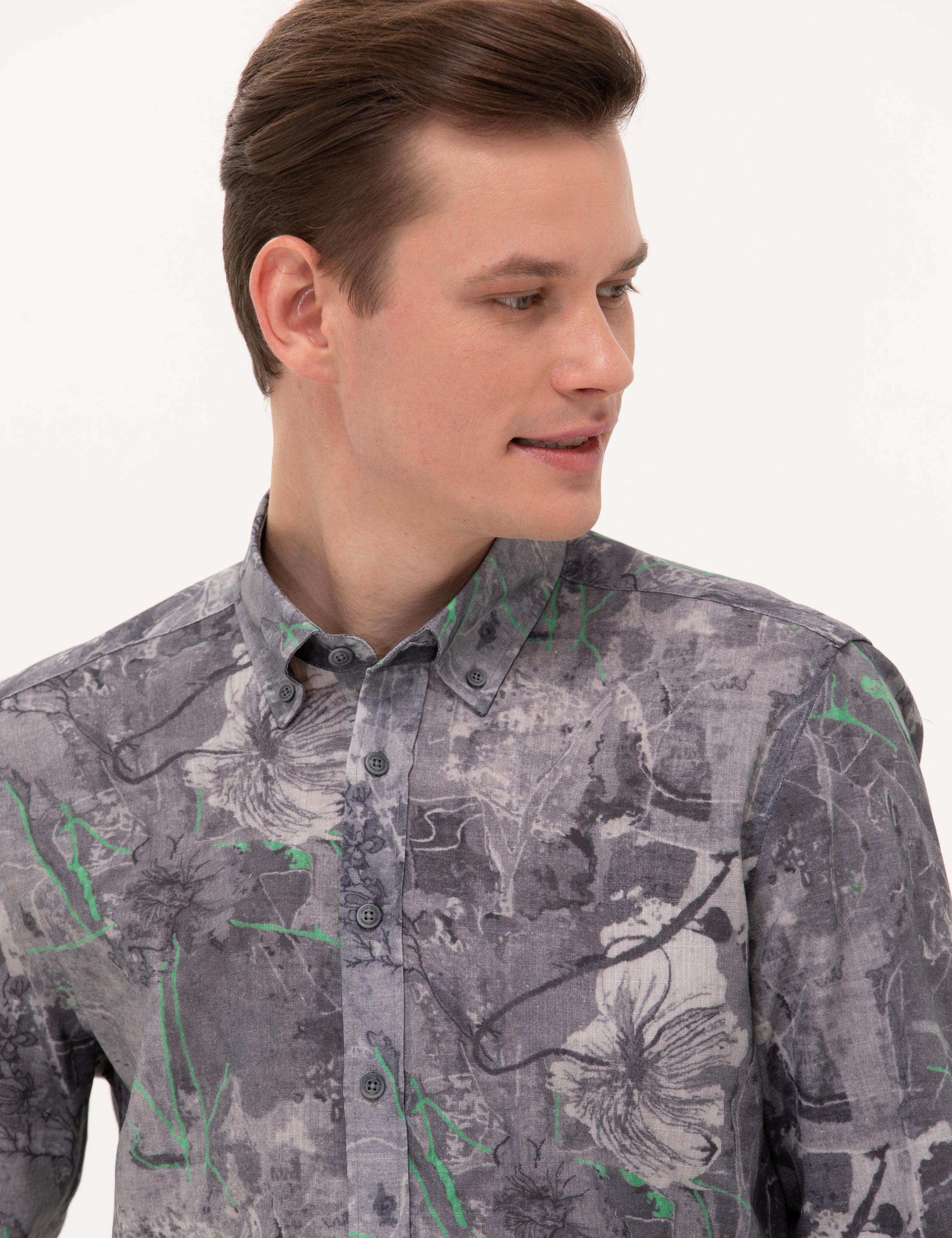 Gri Slim Fit Uzun Kollu Gömlek