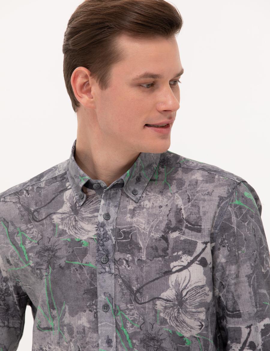 Gri Slim Fit Uzun Kollu Gömlek