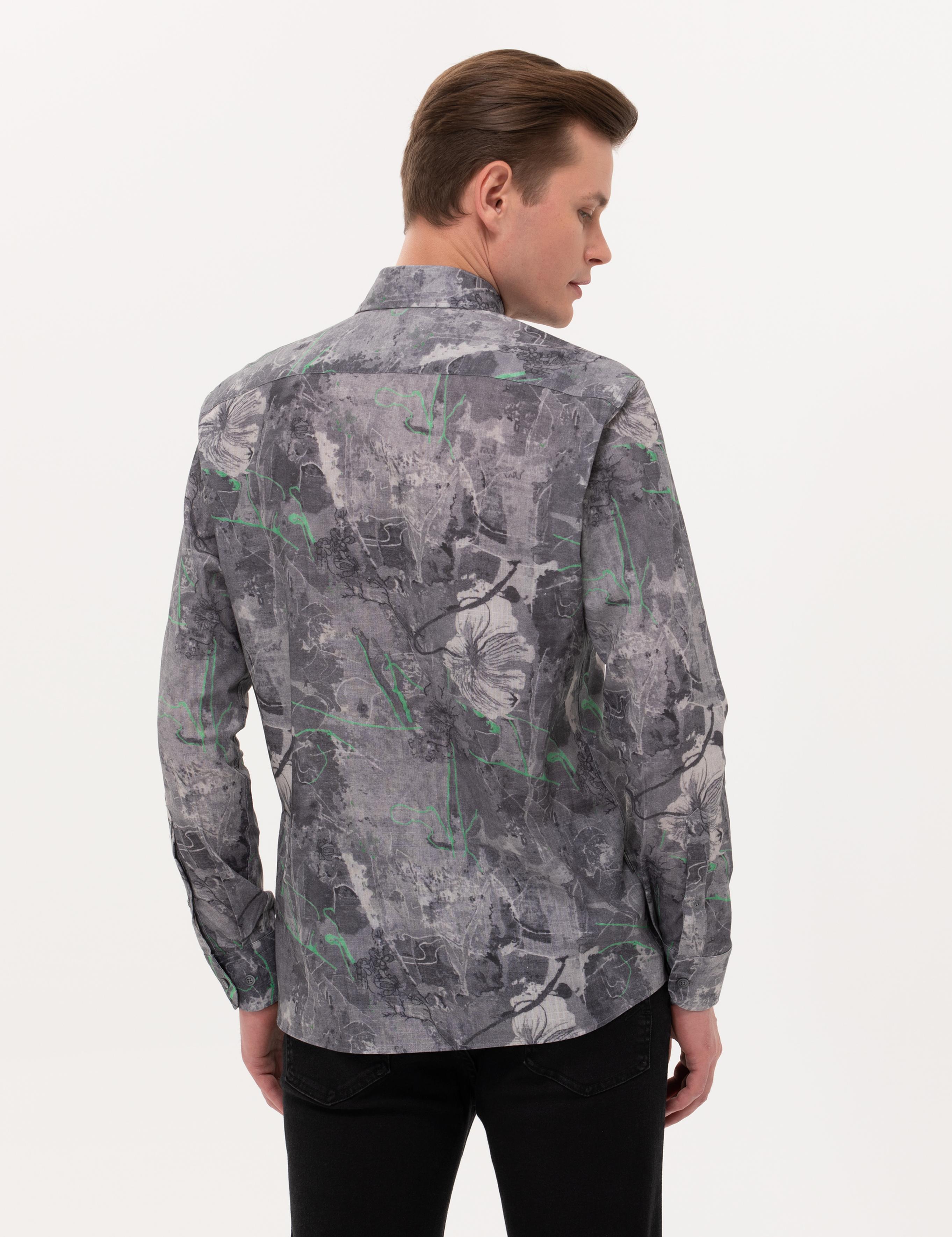 Gri Slim Fit Uzun Kollu Gömlek