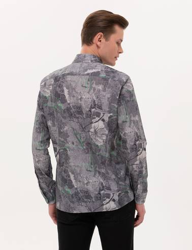 Gri Slim Fit Uzun Kollu Gömlek