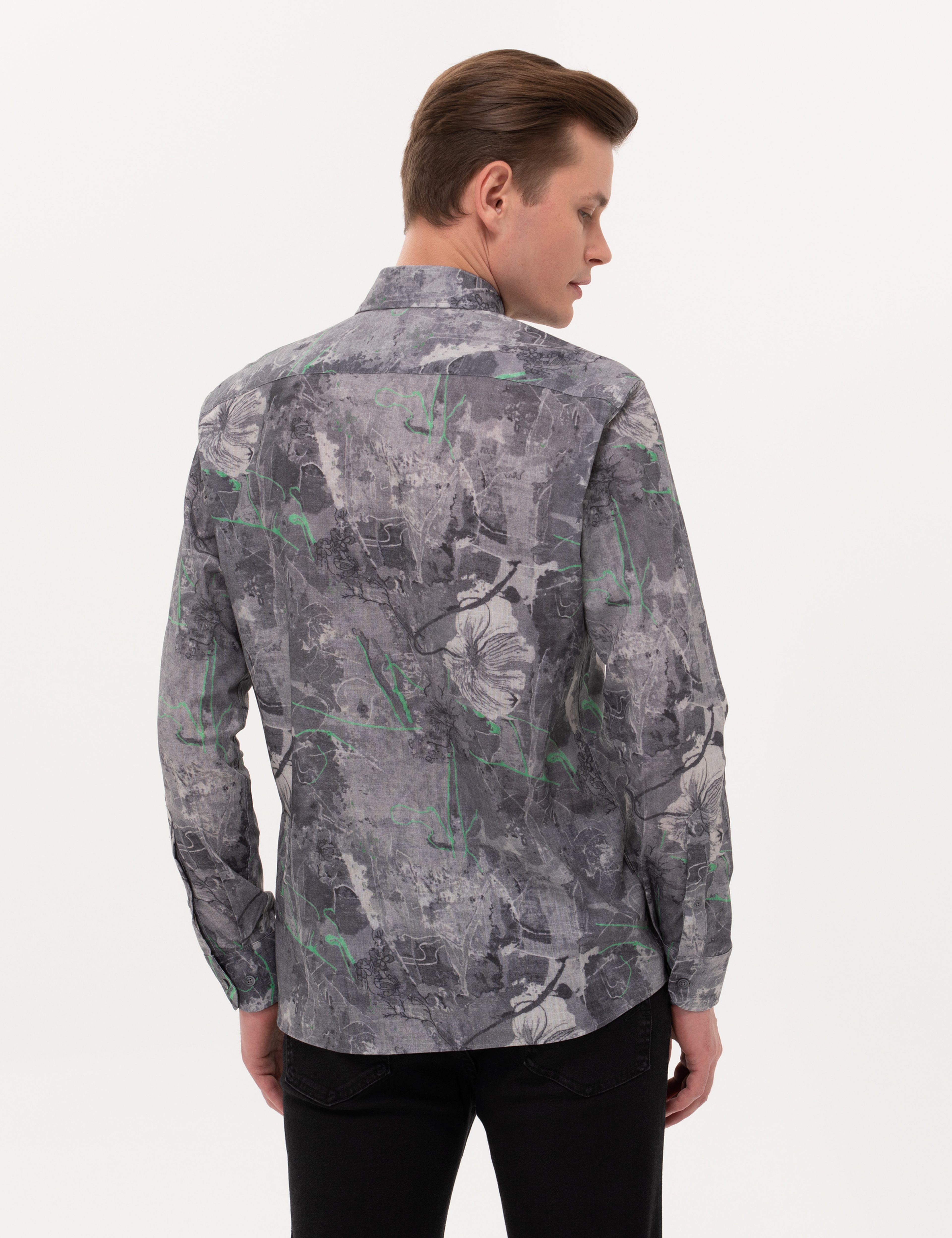 Gri Slim Fit Uzun Kollu Gömlek