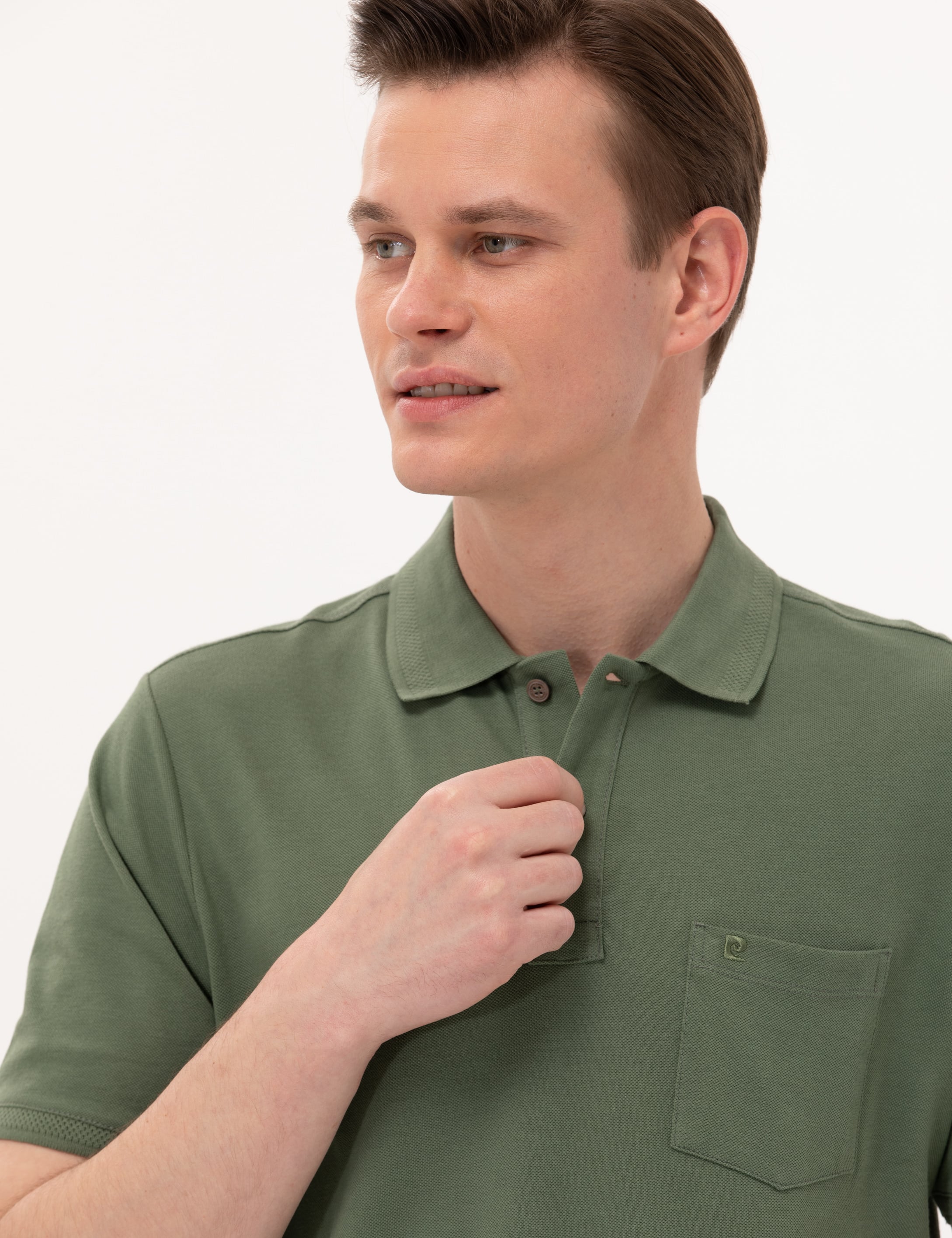 Haki Regular Fit %100 Pamuk Düğmeli Polo Yaka Basic Tişört