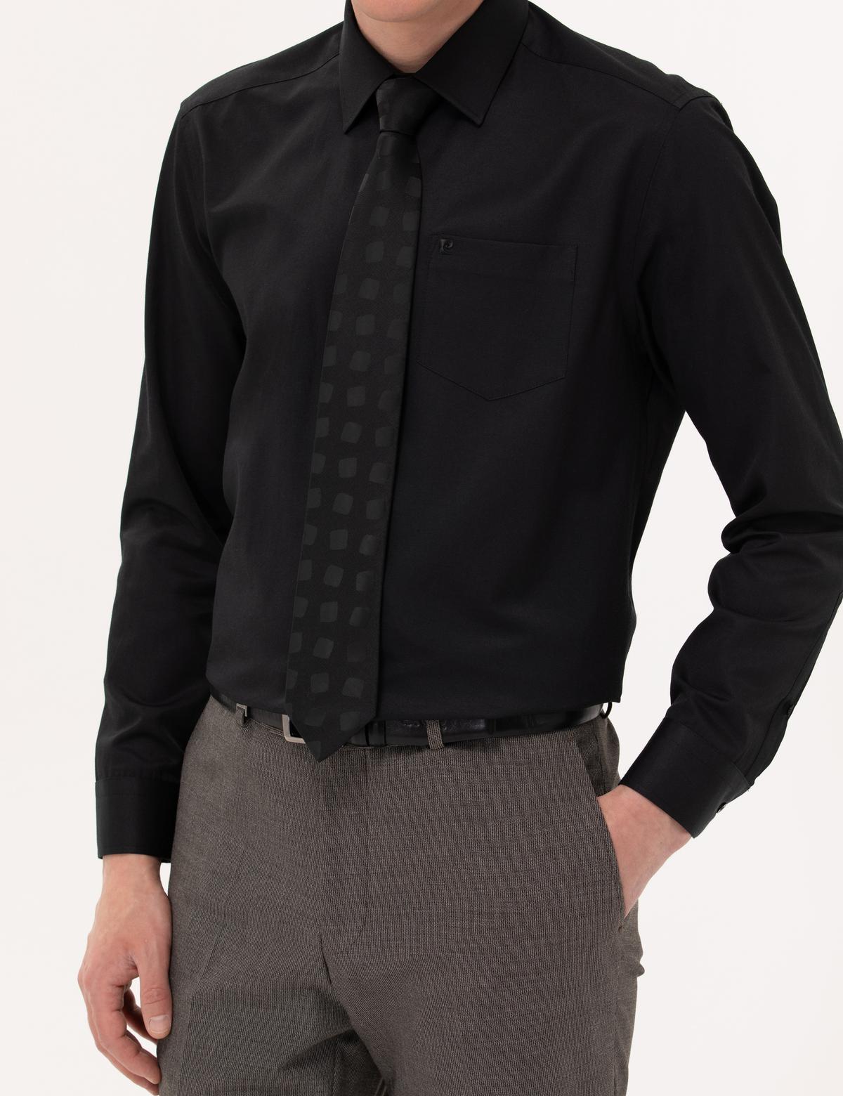 Siyah Regular Fit Uzun Kollu Basic Gömlek - 50251615019