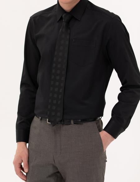 Siyah Regular Fit Uzun Kollu Basic Gömlek - 50251615019