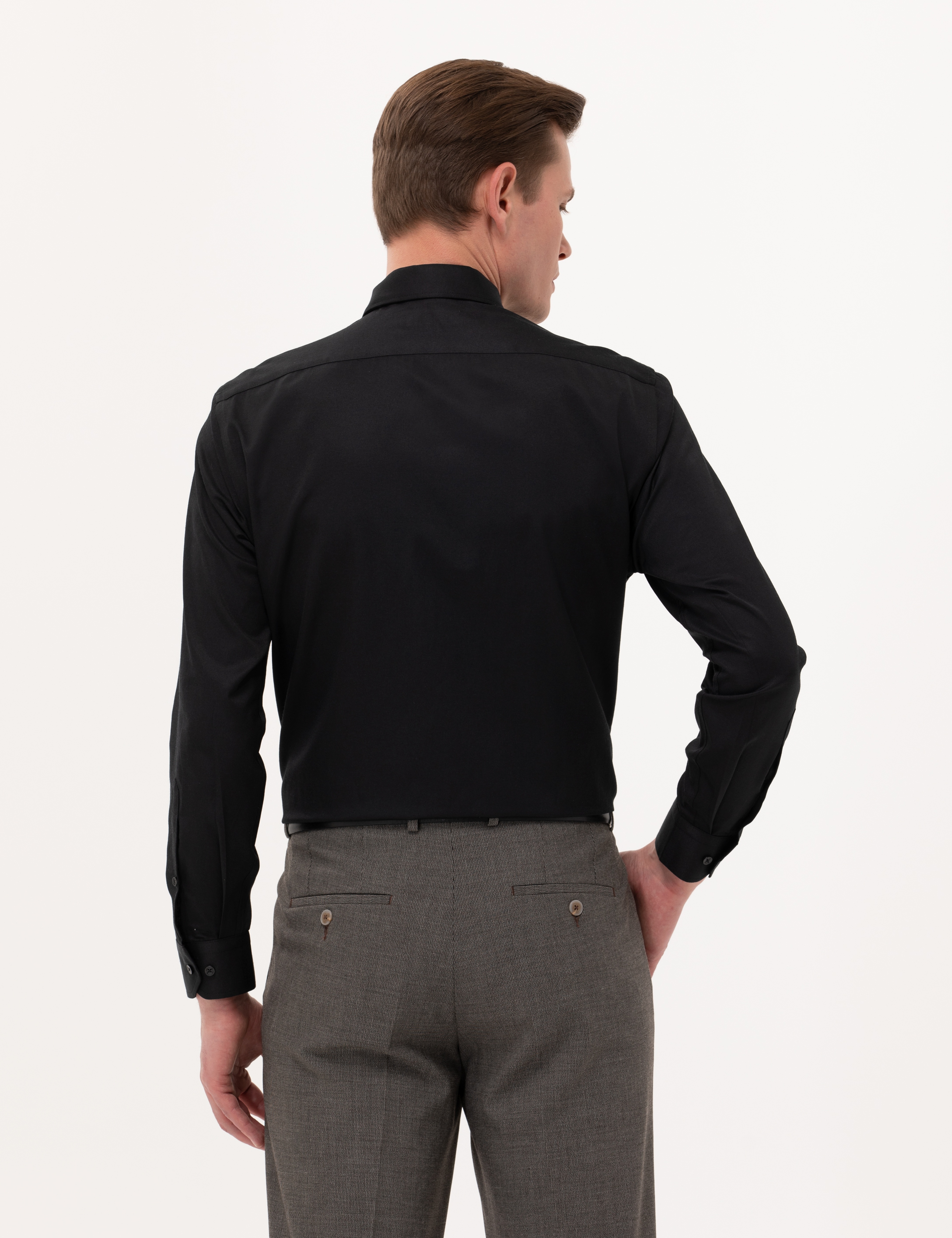 Siyah Regular Fit Uzun Kollu Basic Gömlek
