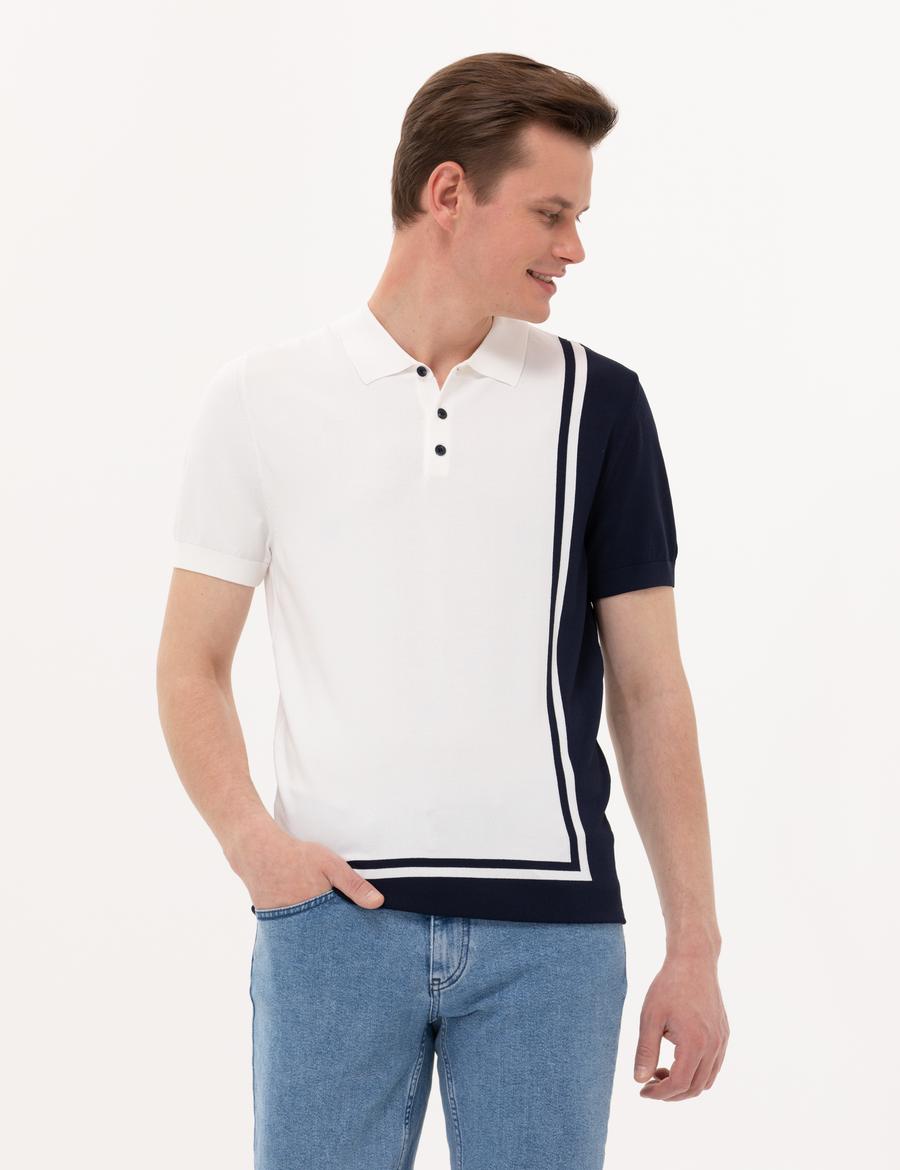 Ekru Slim Fit Polo Yaka Triko Tişört
