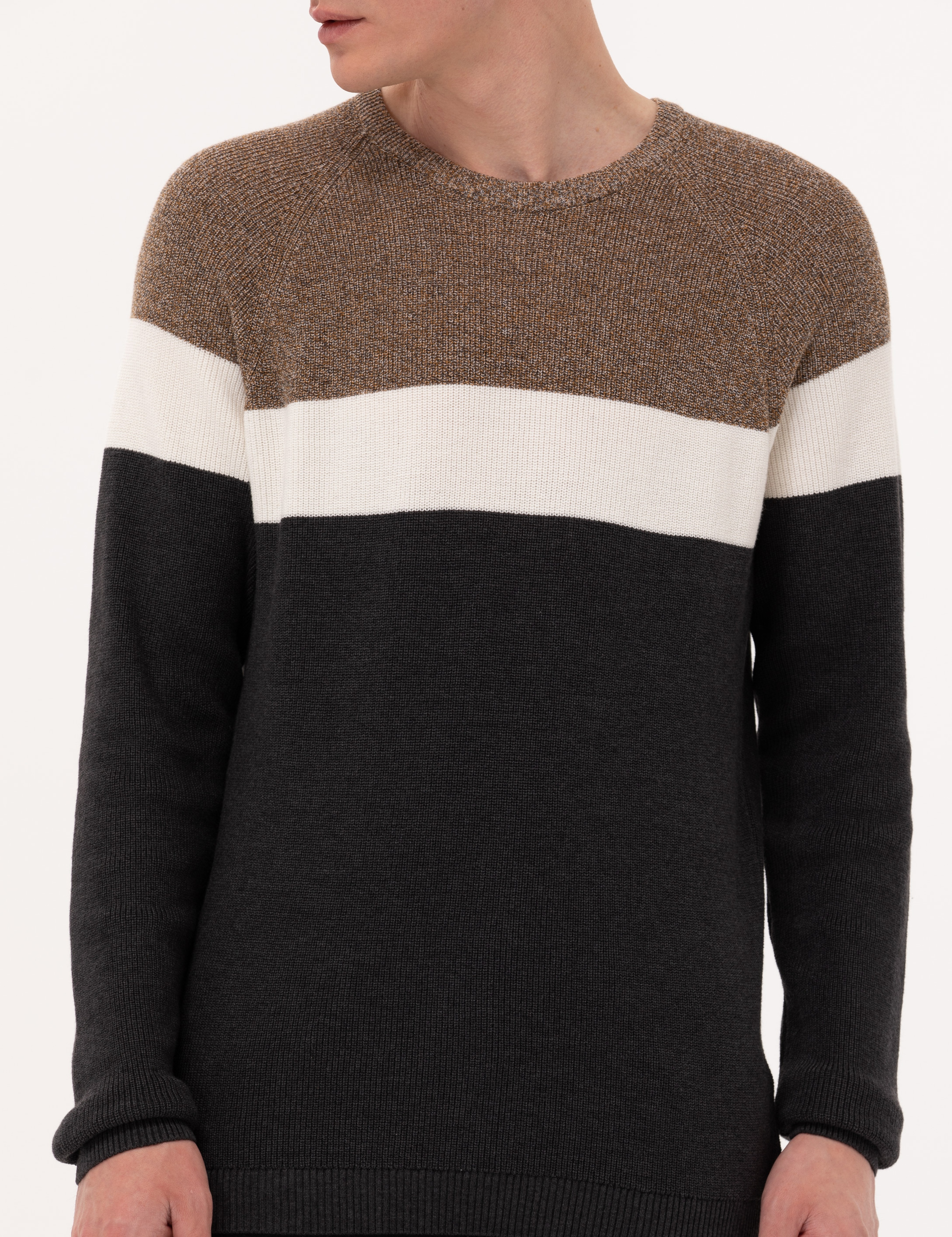 Kahverengi Slim Fit Bisiklet Yaka Triko Kazak