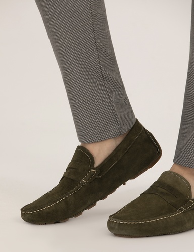 Haki %100 Deri Loafer Ayakkabı