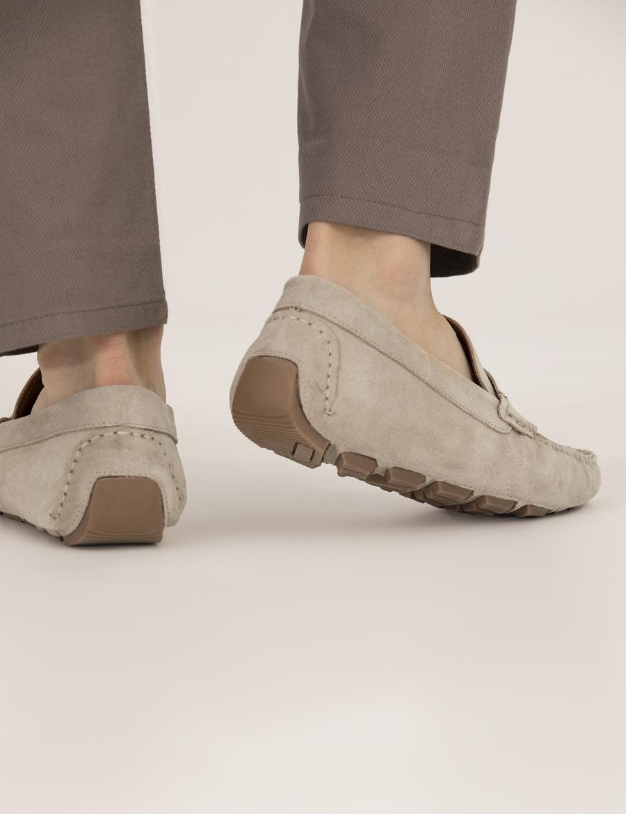 Bej %100 Deri Loafer Ayakkabı