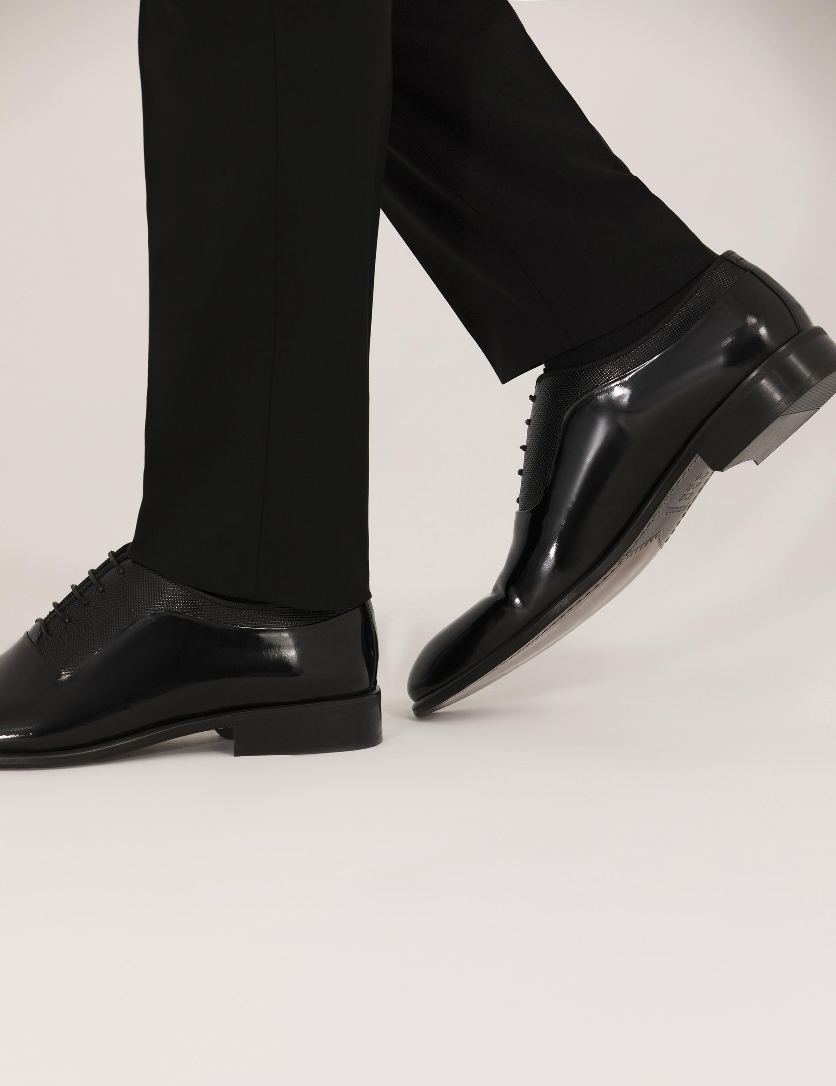 Siyah %100 Deri Damatlık Rugan Klasik Ayakkabı