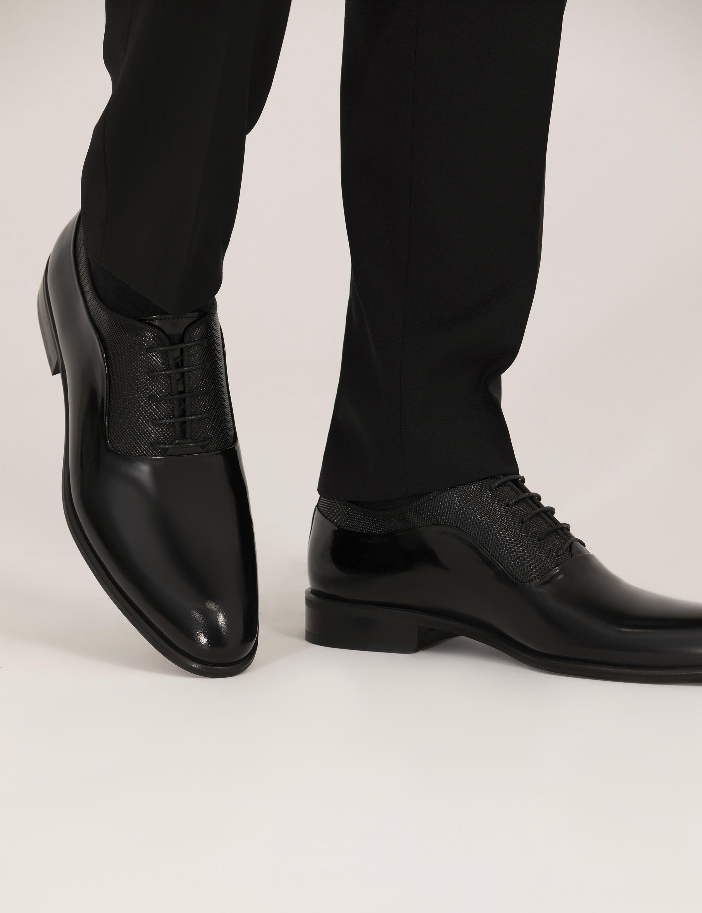 Siyah %100 Deri Damatlık Rugan Klasik Ayakkabı