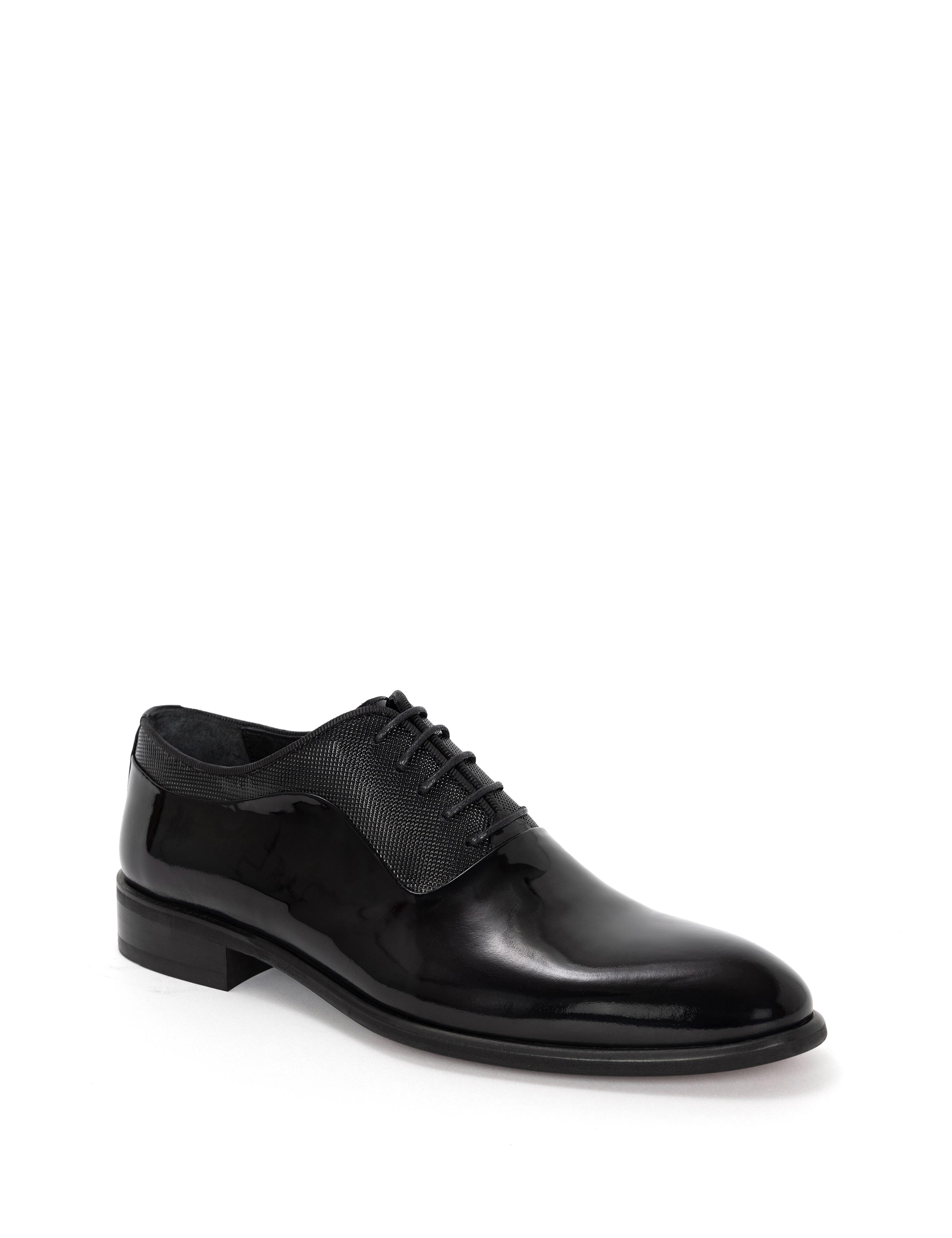 Siyah %100 Deri Damatlık Rugan Klasik Ayakkabı