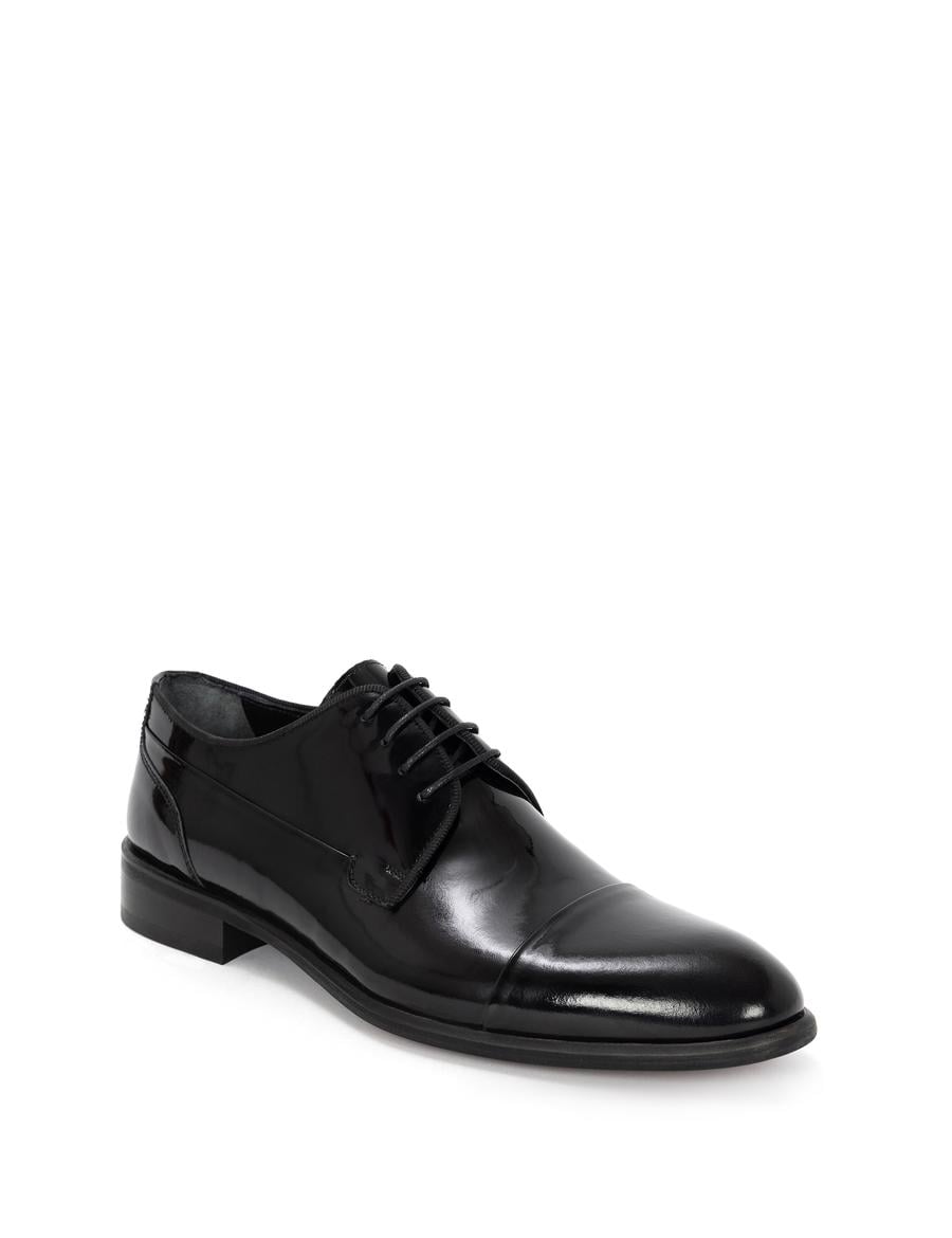 Siyah %100 Deri Damatlık Rugan Klasik Ayakkabı