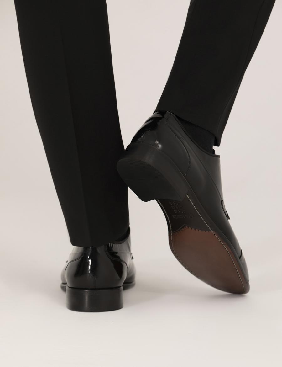 Siyah %100 Deri Damatlık Rugan Klasik Ayakkabı