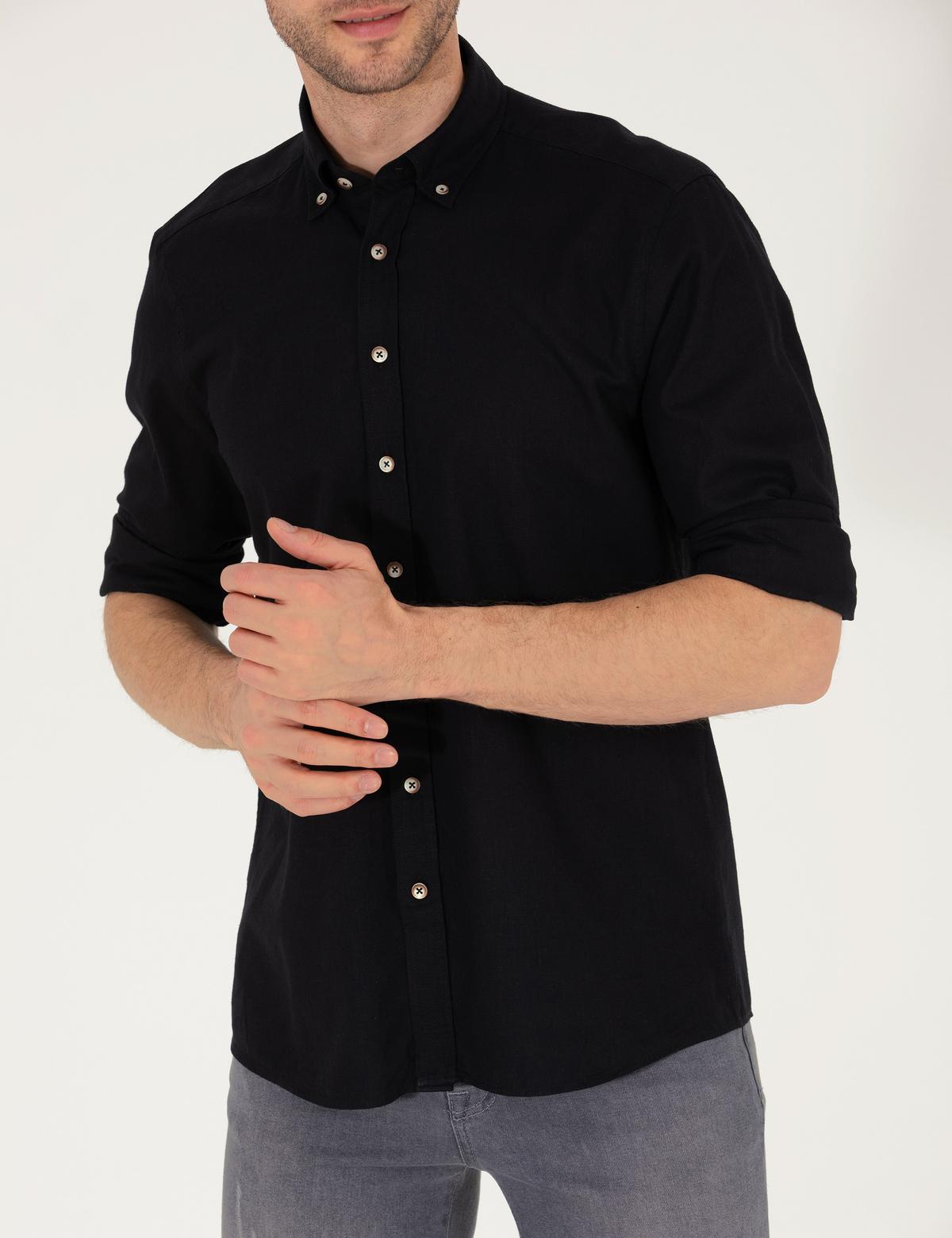 Siyah Regular Fit Uzun Kollu Gömlek - 50265119158