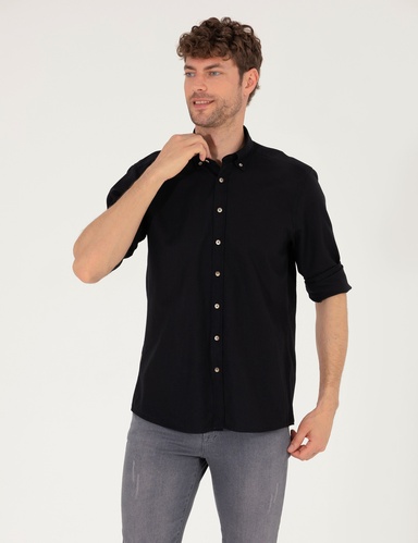 Siyah Regular Fit Uzun Kollu Gömlek