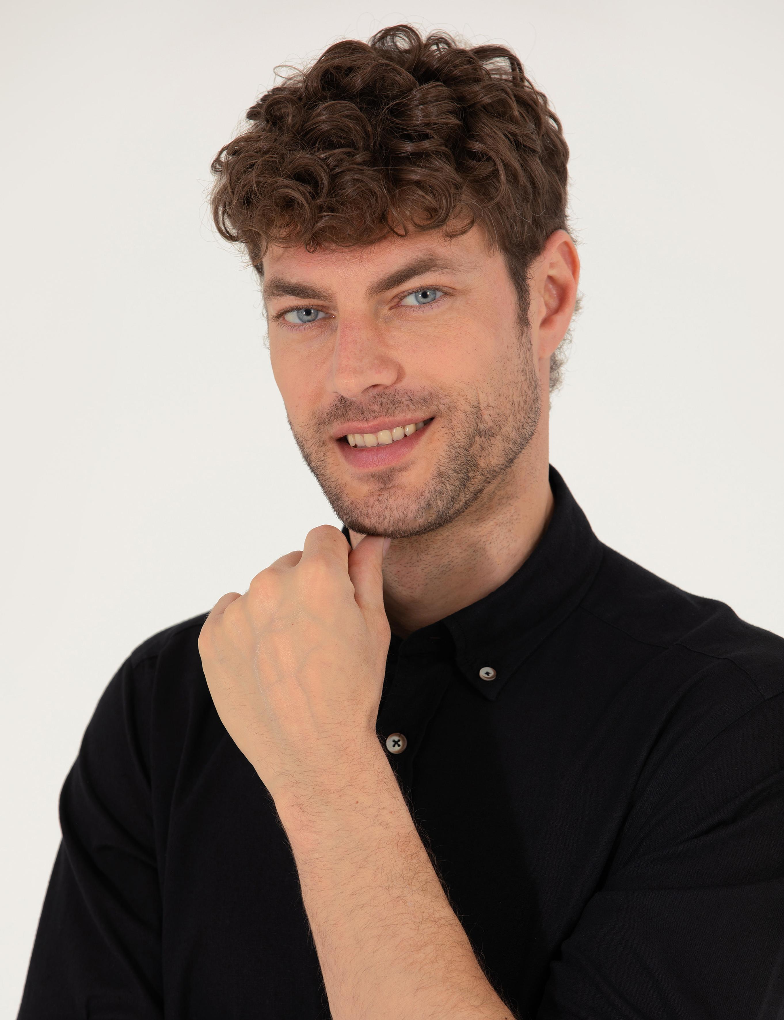 Siyah Regular Fit Uzun Kollu Gömlek