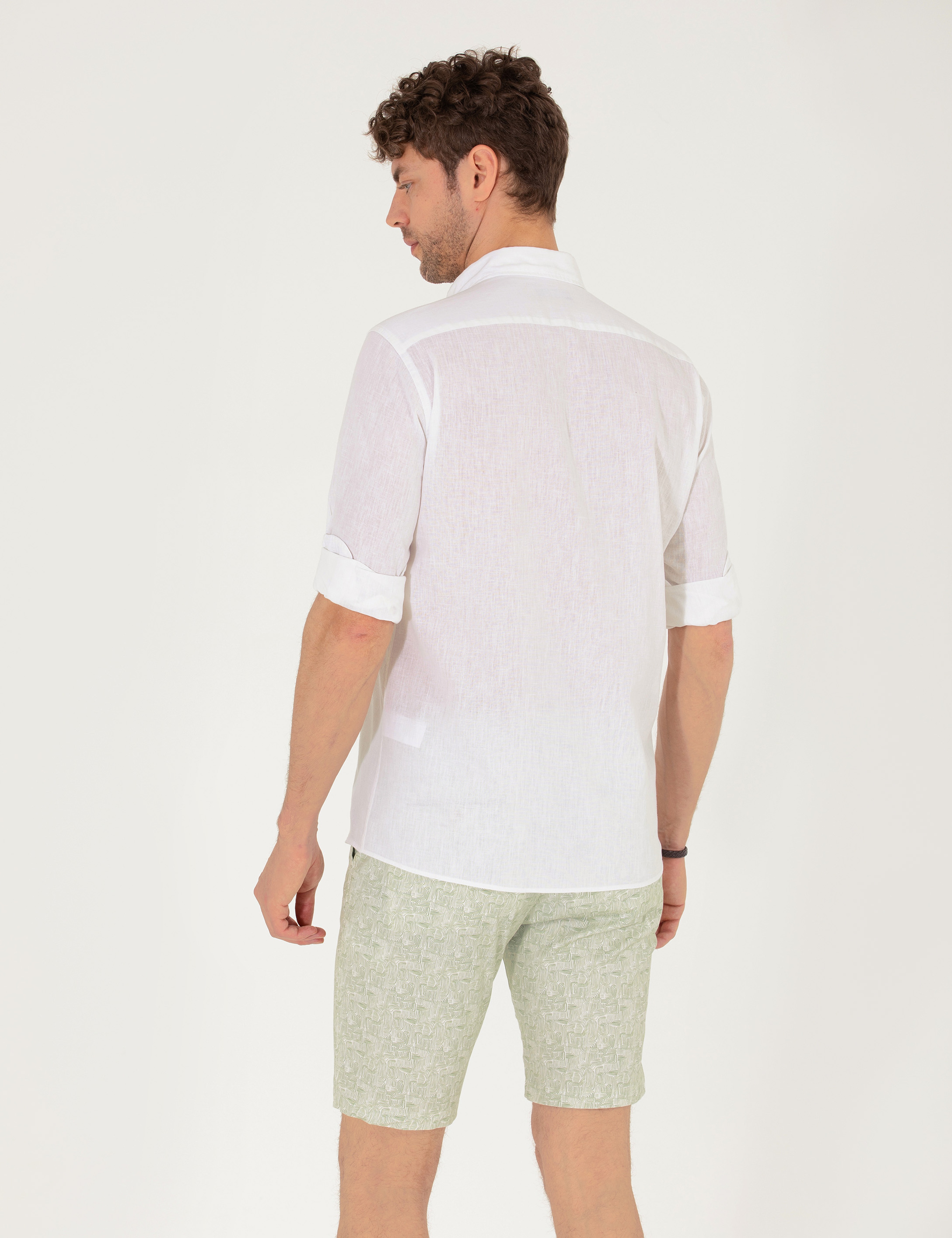 Beyaz Regular Fit Uzun Kollu Gömlek - Image 5