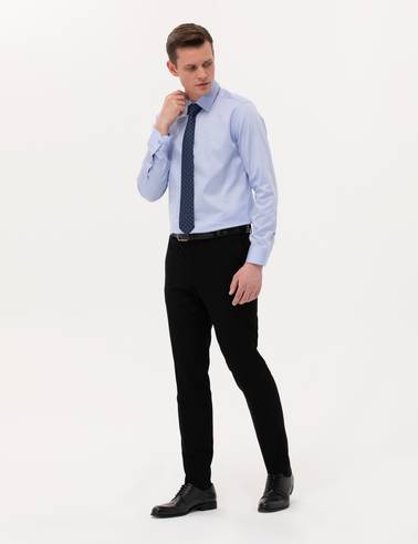 Koyu Mavi %100 Pamuk Parlak Saten Slim Fit Uzun Kollu Basic Gömlek