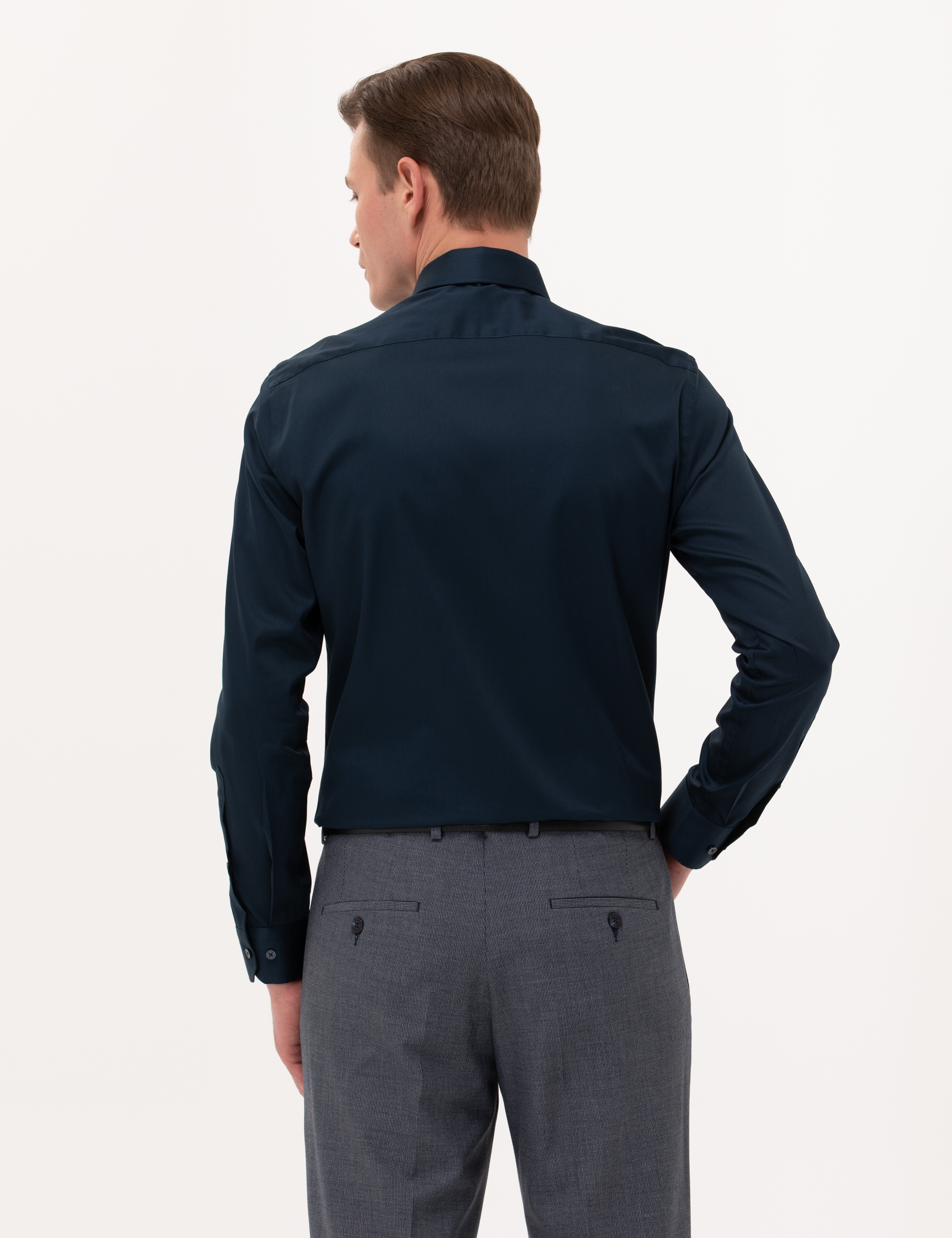 Pierre Cardin Lacivert %100 Pamuk Parlak Saten Slim Fit Uzun Kollu Basic Gömlek görsel 5