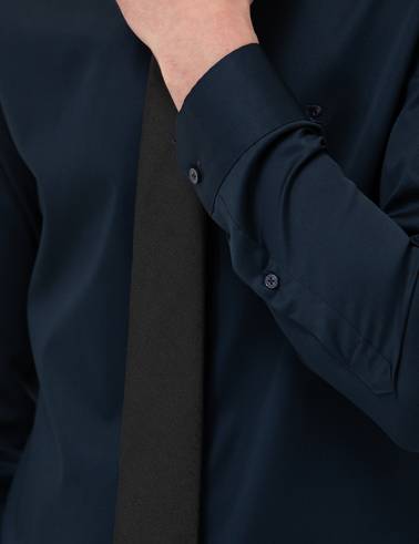 Lacivert Parlak Saten Slim Fit Uzun Kollu Basic Gömlek