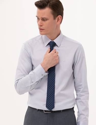 Gri Slim Fit Uzun Kollu Klasik Gömlek