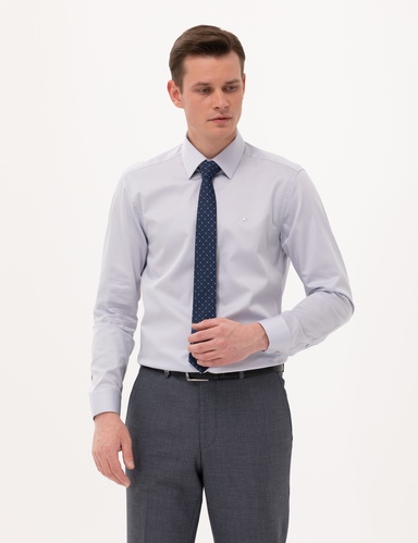 Gri Slim Fit Uzun Kollu Klasik Gömlek