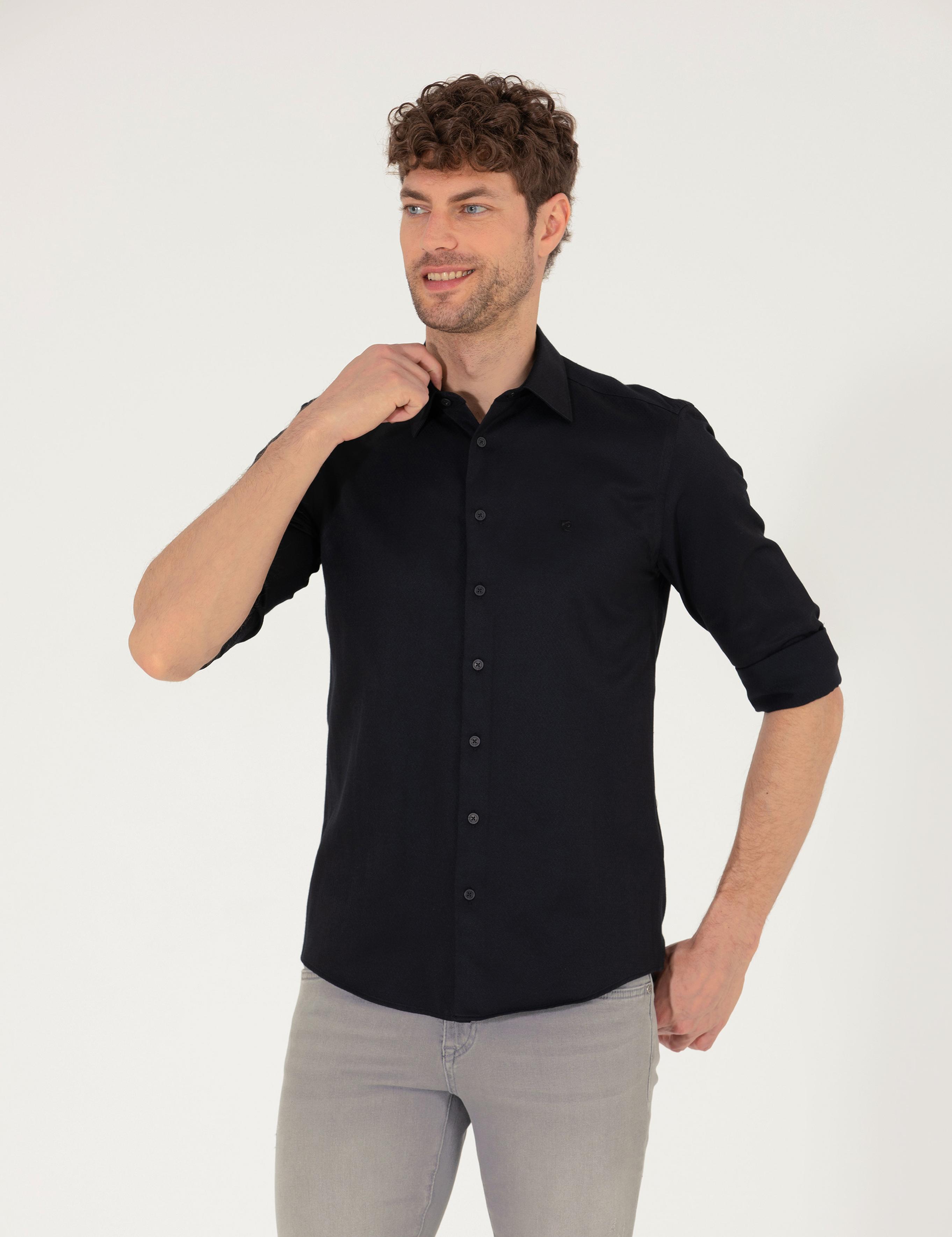 Siyah Slim Fit Uzun Kollu Gömlek
